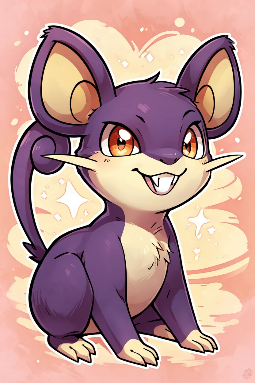 score_9, score_8_up, score_8, ,,, zzRattata, pokemon (creature), no humans, fangs, ,<lora:Rattata_Pokemon_PDXL:0.8>, ,,, smile, looking at viewer, abstract background, white outline, ,,, embedding:zPDXL, Expressiveh, <lora:CatalystStylePDXL:0.6>, <lora:SDXLFaeTastic2400:0.5>, <lora:Expressive_H-000001:0.4>,