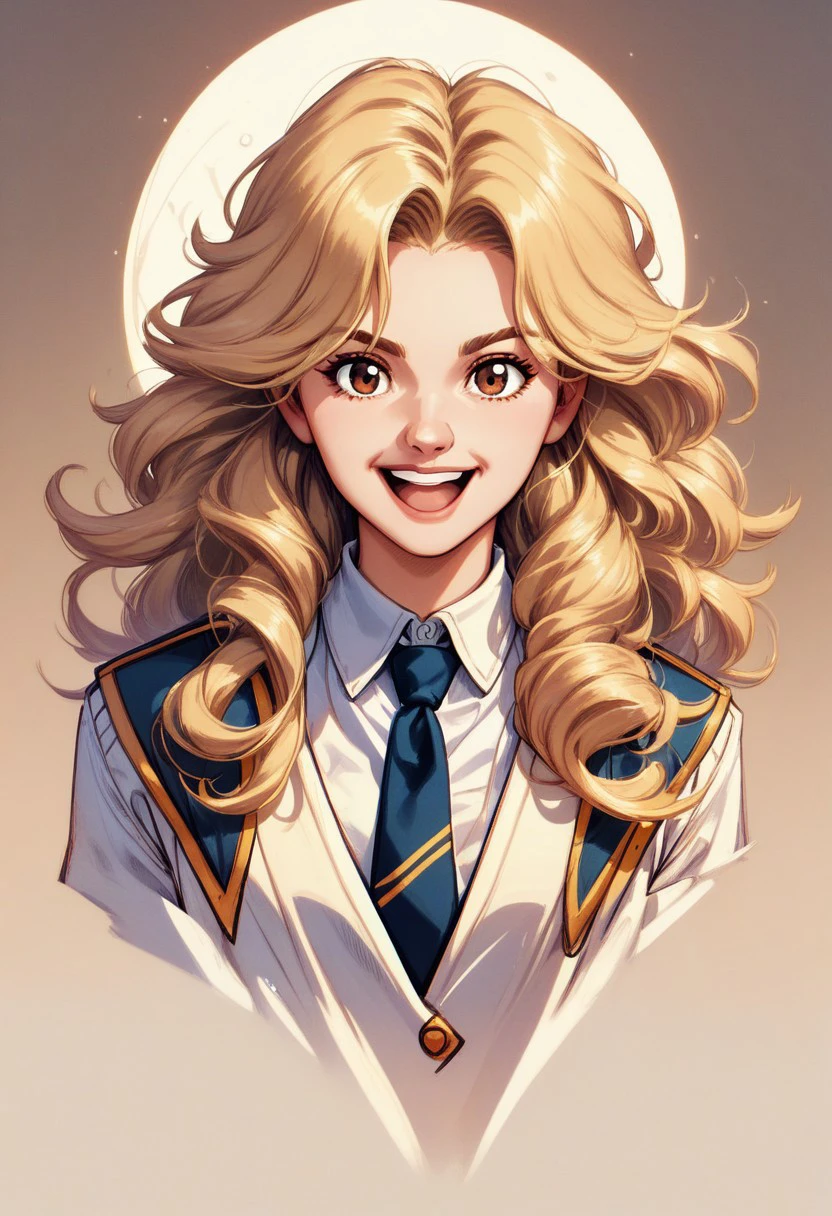 score_9, score_8_up, score_7_up, score_6_up, score_5_up, score_4_up BREAK speightsmix style, 1girl, solo, blonde hair, retro artstyle, necktie, long hair, brown eyes, smile, open mouth