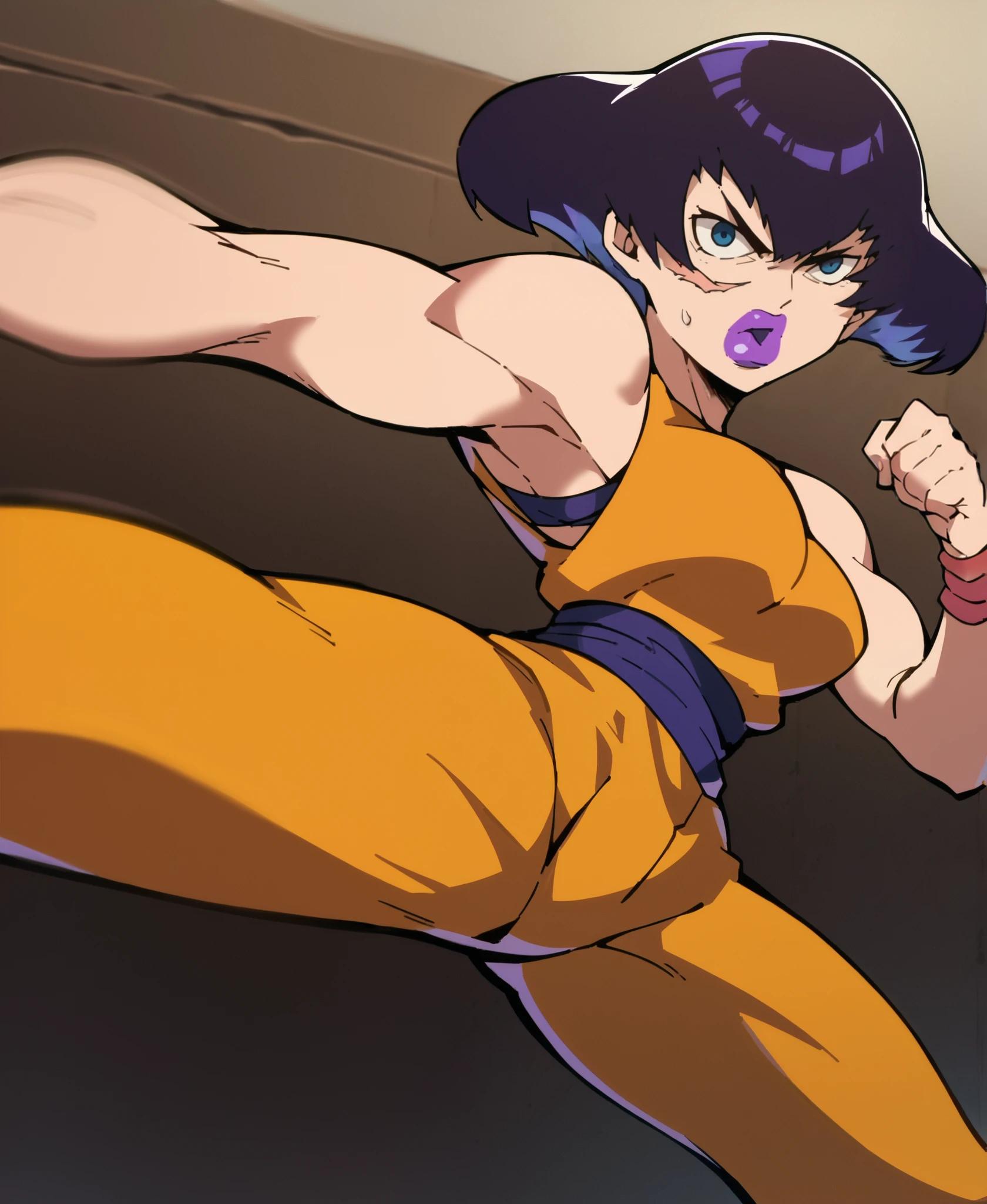 anime, 1980s (style), retro artstyle, 1980s anime cels style, anime screencap, (Flat Color), break, One Girl, Close your eyes, bangs, short hair, Brown Hair, Cowboy Shot, 、Curvaceous、Tentacles covering her large breasts、Tentacle Group、Thick thighs、Black Panties((Spread your legs:1.3))(((Numerous tentacles wrapped around the body)))、Tentacles dangle girl in the air、