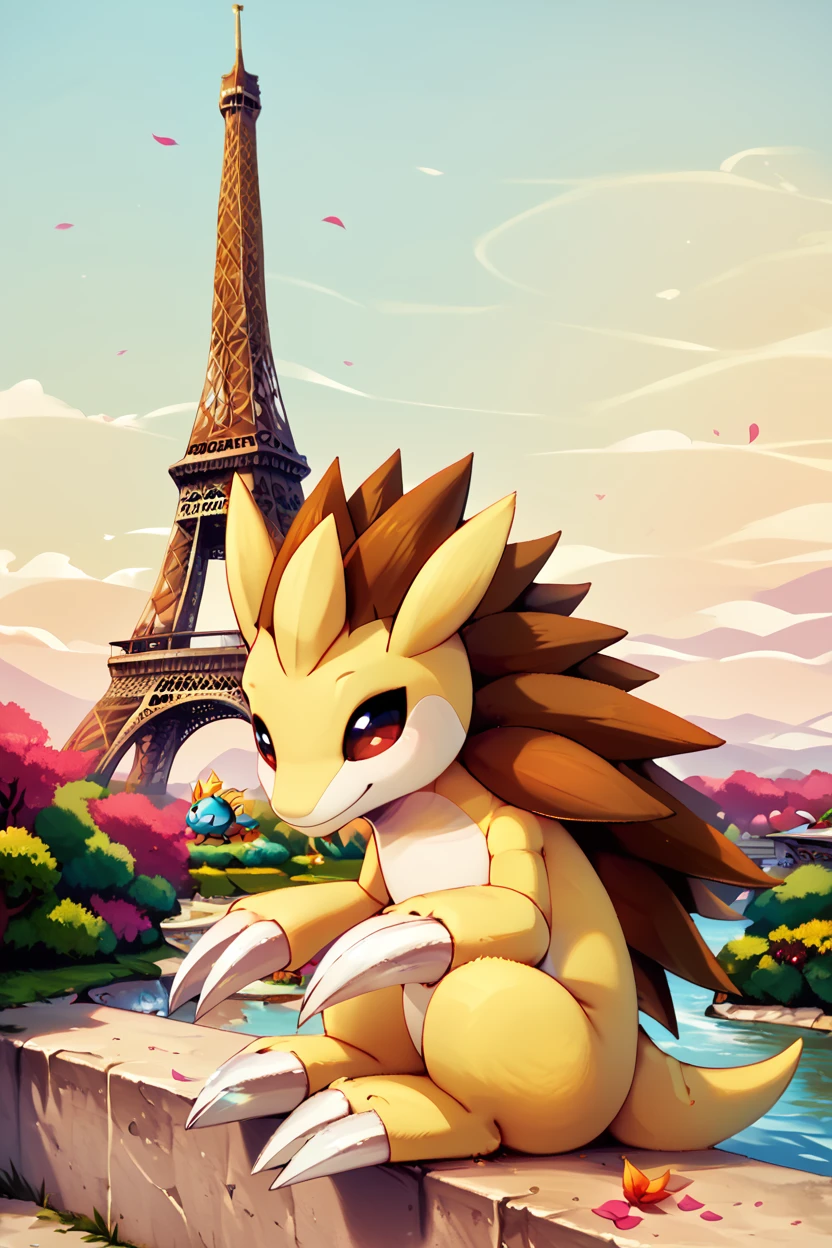 score_9, score_8_up, score_8,   ,,, , ,,, zzSandslash, no humans, pokemon (creature), claws,  <lora:SandslashPokedex_PDXL:1.0>,     ,,,   , BREAK, zzEiffelTower in background, sitting, watercraft, boat, sitting on wall, side view, looking at viewer, smile, ,,, BREAK, blooming stars, luminescent petals, otherworldly fragrance blurry background, ,,, embedding:zPDXL, Expressiveh, ,,, <lora:EiffelTowerPDXL:0.8>, <lora:CatalystStylePDXL:0.6>, <lora:SDXLFaeTastic2400:0.5>, <lora:Expressive_H-000001:0.4>,