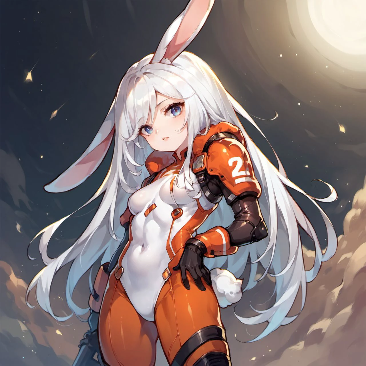 score_9, score_8_up, score_7_up, score_6_up, rabbie, rabbit ears, rabbit tail,
1girl, (chibi:0.3), solo, long hair, white hair, looking at viewer, soldier, bodysuit,
<lora:rabbie_race_v1-000005:0.8>,