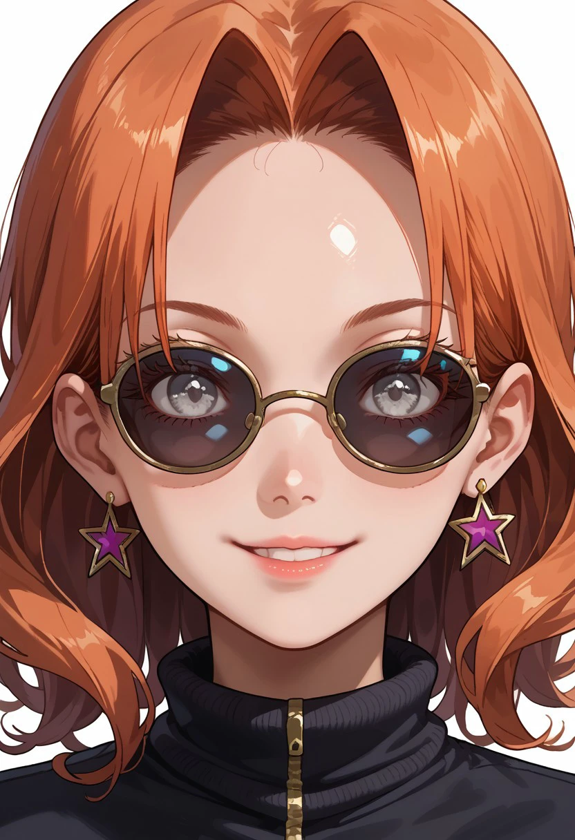 source_anime, score_9, score_8_up, score_7_up, vibrant colors, simple background, detailed, high quality, transparent background
BREAK
florence, absurdres, detailed hair, face focus, high detailed face, perfect face, grey eyes, perfect eyes, shiny eyes, sunglasses, red lisptick, star earrings, perfect skin, texturized skin, large eyelashes, texturized fabric, seductive smile, suggestive expression