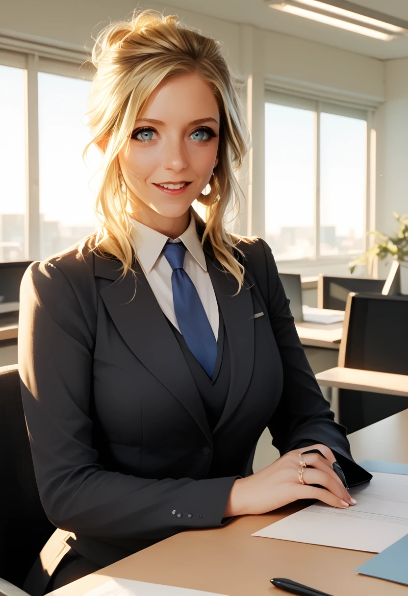 score_9, score_8_up, score_7_up,Shae,blonde hair, complex composition, volumetric lighting, wearing a business suit in an office 
 <lora:ShaePonyv2:.9>