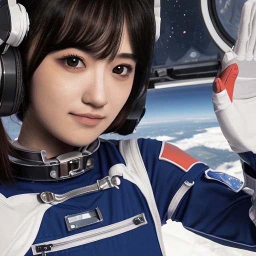 best quality, ultra high res, (photorealistic:1.4),a beautiful girl, [:(detailed face:1.2):0.2], kawaii,cosplay, black twintails ,flat chest, clear cloth, space suit, space station, stars, transparent clothing, half body ,<lora:Feiqinyuan_20241103020403-000004:0.8>