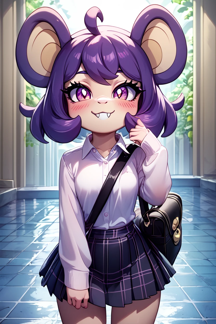 score_9, score_8_up, score_8,   ,,, , ,,,  zzRattata, pokemon (creature), no humans, fangs,  ,<lora:Rattata_Pokemon_PDXL:0.8>,                                                           ,,,, BREAK, closed mouth, alternate costume, smile, looking at viewer, collared shirt, blush, sweater, black skirt, eyelashes, long sleeves, sleeves past wrists, plaid skirt, shoulder bag, black bag, blurry, tile floor, pleated skirt, white shirt, cowboy shot, ,,, embedding:zPDXL, Expressiveh, ,,, <lora:Vivid:0.7>, <lora:LFashionPDXL:1>, <lora:Uncensored_PonyXL_cpt_v02.09:0.4>, <lora:Expressive_H-000001:0.4>,