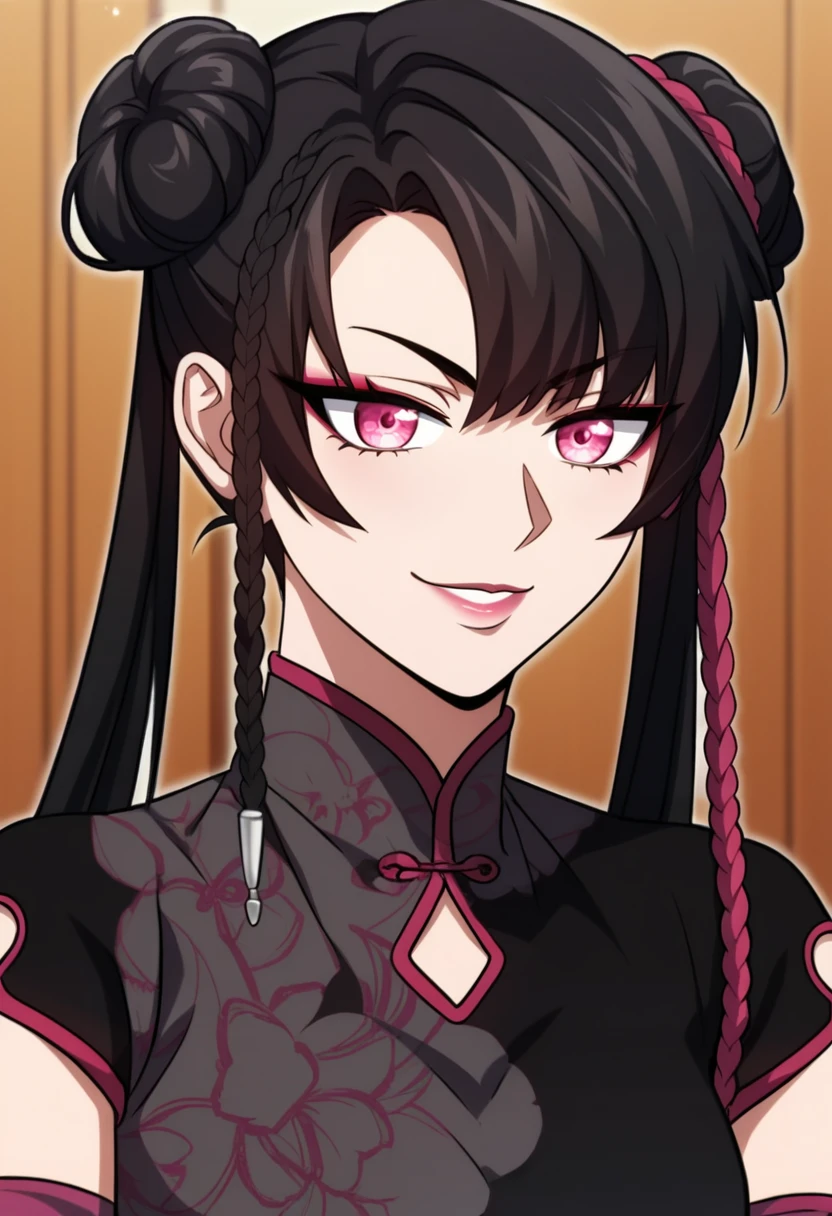 1woman,long black hair,royalty,red crimson eyes,big crimson ball gown dress detailed with black,gentle smile,confident,(best quality,4k,8k,highres,masterpiece:1.2),ultra-detailed,(realistic,photorealistic,photo-realistic:1.37),insert illustration,vivid colors,sharp focus,professional,(portraits,landscape,horror,anime,sci-fi,photography,concept artists),red tone lighting