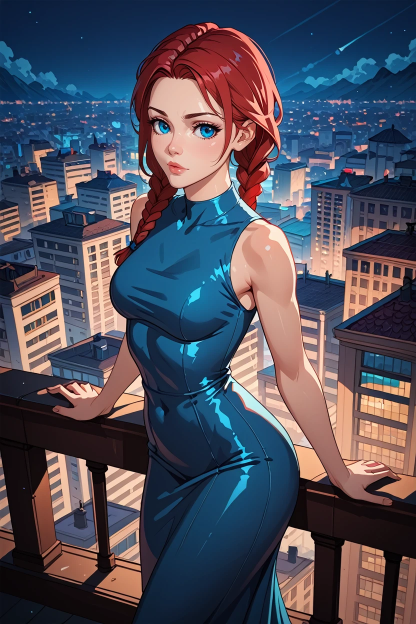 score_9, score_8_up, score_7_up, score_6_up
<lora:DBDMeg:0.8>
DBDMeg, 1girl, red hair, blue eyes, twin braid, looking at viewer, overlooking the city from a rooftop bar at night, tight dress, standing