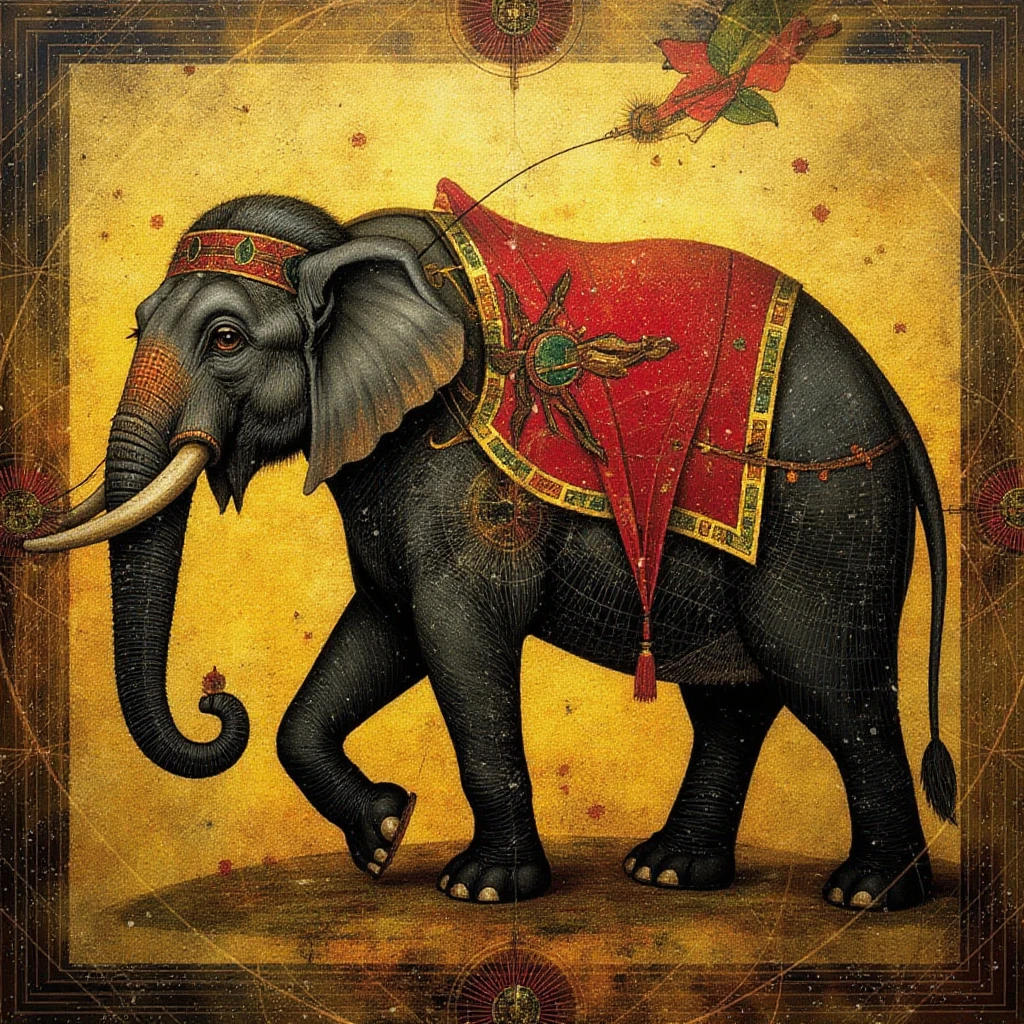 An elephant, painting in the style of t3mpl30fsh4d0ws artstyle

