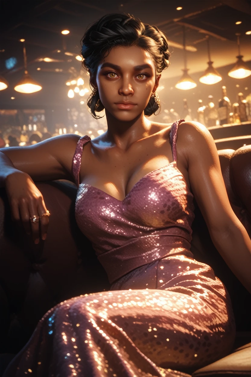 score_9, score_8_up, score_7_up,
<lora:RDR2Tilly:0.8>
RDR2Tilly, 1girl, black hair, brown eyes, dark skin, looking at viewer, sitting on a couch, glitter dress, nightclub, ambient lighting, drinks