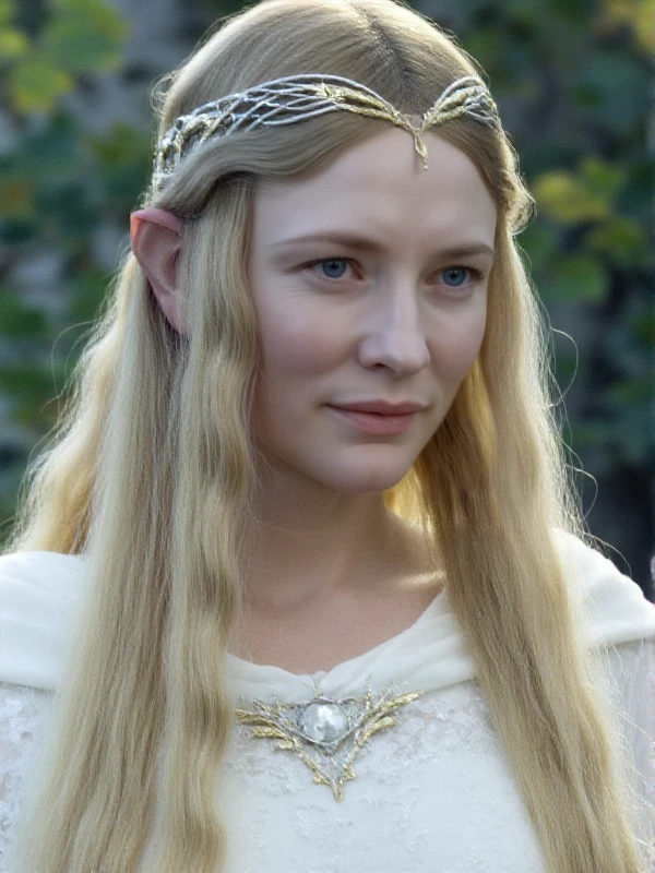 <lora:Galadriel:0.9> galadriel, long hair, blonde hair, blue eyes, white dress. Closeup face portrait