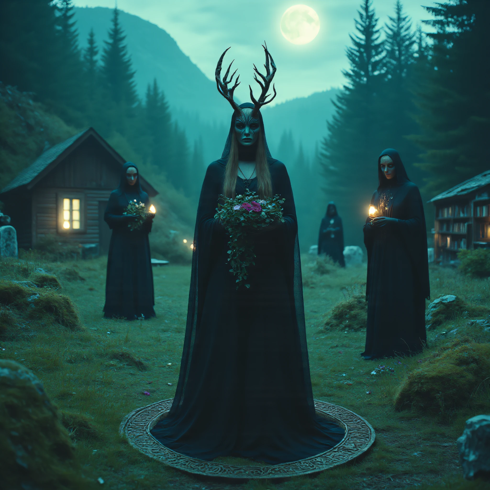 ArsMovieStill, Movie still from a 2010s folklore horror film, The image shows a woman wearing a black dress and a deer head with antlers on her head holding a plant in her hand standing in a forest with trees in the background., solo, long hair, flower, holding, antlers, robe, branch, blurry, male focus, blurry background ArsMovieStill, Movie still from a 2010s folklore horror film, The image shows a woman in a dark blue dress standing in front of a house holding a lantern in her hand. The house is surrounded by trees and plants and the sky is visible in the background., 1girl, solo, dress, long hair, gloves, blue dress, looking at viewer, outdoors, tree, holding ArsMovieStill, Movie still from a 2010s folklore horror film, The image shows a woman in a black cloak standing in the middle of a field surrounded by grass and trees. On the left side of the image two crows are perched on a branch of a tree and in the background a hill and the sky can be seen., bird, crow, outdoors, cloak, tree, bare tree, solo, hood, grass, sky ArsMovieStill, Movie still from a 2010s folklore horror film, The image shows a person holding a wreath in front of a full moon surrounded by lush green grass and trees in the background., moon, outdoors, sky, cloud, grass, flower, holding, full moon, blurry, scenery ArsMovieStill, Movie still from a 2010s folklore horror film, The image shows a person in a black cloak standing in front of a circle of stones surrounded by lush green grass and a body of water in the background. The sky is illuminated by a bright sun creating a mysterious atmosphere., scenery, outdoors, cloak, hood, no humans, sunset, cloud, sky, grass, rock ArsMovieStill, Movie still from a 2010s folklore horror film, The image shows a group of women wearing masks and holding torches in their hands walking through a forest with trees and a moon in the background., mask, holding, torch, moon, outdoors, blurry, fox mask, multiple girls, night, fire ArsMovieStill, Movie still from a 2010s folklore horror film, The image shows a woman in a long dress standing atop a cliff surrounded by lush green grass and a majestic mountain in the background with a clear blue sky above., 1girl, long hair, dress, outdoors, solo, scenery, cloud, fog, sky, mountain ArsMovieStill, Movie still from a 2010s folklore horror film, The image shows a small house in the middle of a field of flowers surrounded by trees and a foggy sky. The house has windows and a door and the flowers are in full bloom creating a beautiful and peaceful atmosphere., no humans, flower, scenery, house, outdoors, nature, tree, window, forest, sky ArsMovieStill, Movie still from a 2010s folklore horror film, The image shows a woman walking through a field of flowers at sunset with trees in the background and a beautiful sky with clouds illuminated by the setting sun., 1girl, solo, long hair, flower, dress, from behind, walking, outdoors, moon, grass ArsMovieStill, Movie still from a 2010s folklore horror film, The image shows a church in the middle of a graveyard surrounded by grass and plants with a hill in the background and a sky filled with clouds., scenery, outdoors, no humans, cloud, sky, grass, cloudy sky, tree, statue, flower ArsMovieStill, Movie still from a 2010s folklore horror film, The image shows a woman wearing a black dress and a devil mask with horns on her head standing in front of a blurred background., solo, blurry background, blurry, horns, jewelry, looking at viewer, necklace, 1girl, upper body, antlers ArsMovieStill, Movie still from a 2010s folklore horror film, The image shows a woman in a black dress holding a book with a candle in her hand surrounded by a bookshelf filled with books and other objects., 1girl, book, black hair, candle, jewelry, earrings, holding, solo, bookshelf, holding book ArsMovieStill, Movie still from a 2010s folklore horror film, The image shows a woman in a dress and mask standing in the middle of a forest surrounded by plants and trees. In the background there are three people and the sky is visible at the top of the image., gloves, dress, mask, black gloves, blurry, outdoors, blurry background, solo focus, blonde hair, mouth mask ArsMovieStill, Movie still from a 2010s folklore horror film, The image shows a woman standing in a forest holding a lantern in her hands. She is surrounded by tall trees creating a peaceful atmosphere., 1girl, black hair, solo, long hair, realistic, holding, nature, braid, forest, looking at viewer ArsMovieStill, Movie still from a 2010s folklore horror film, The image shows a woman in a white dress and a mask standing in the woods with a person in the background and trees surrounding her., 1girl, veil, blue eyes, dress, mask, blurry, solo, looking at viewer, upper body, breasts ArsMovieStill, Movie still from a 2010s folklore horror film, The image shows a girl standing in front of a green light in a room with a carpet on the floor a statue of a person with antlers a mirror on the wall and various objects on a table., 1girl, antlers, standing, glowing, monster, from behind, night, long hair, 1other, dark ArsMovieStill, Movie still from a 2010s folklore horror film, The image shows a woman in a white dress holding a sword in the woods surrounded by trees., weapon, sword, solo, holding, holding weapon, 1girl, holding sword, hood, outdoors, gloves ArsMovieStill, Movie still from a 2010s folklore horror film, The image shows a woman in a black dress sitting in the water surrounded by flowers with a rock to her right and plants and trees in the background., solo, praying, long hair, flower, own hands together, closed eyes, water, outdoors, red flower, blurry