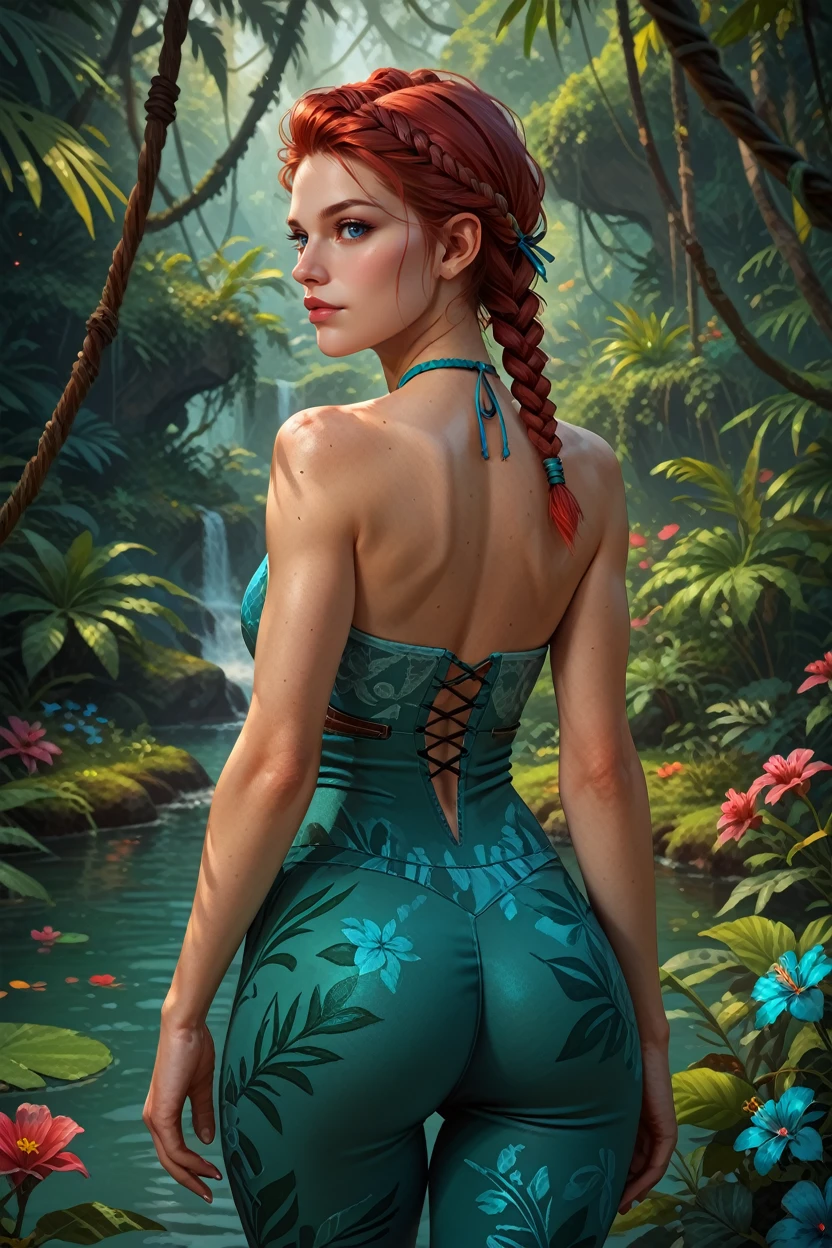 score_9, score_8_up, score_7_up, score_6_up
<lora:DBDMeg:0.8>
DBDMeg, 1girl, red hair, blue eyes, twin braid, looking at viewer, in a lush jungle with vibrant flowers, from behind, looking back