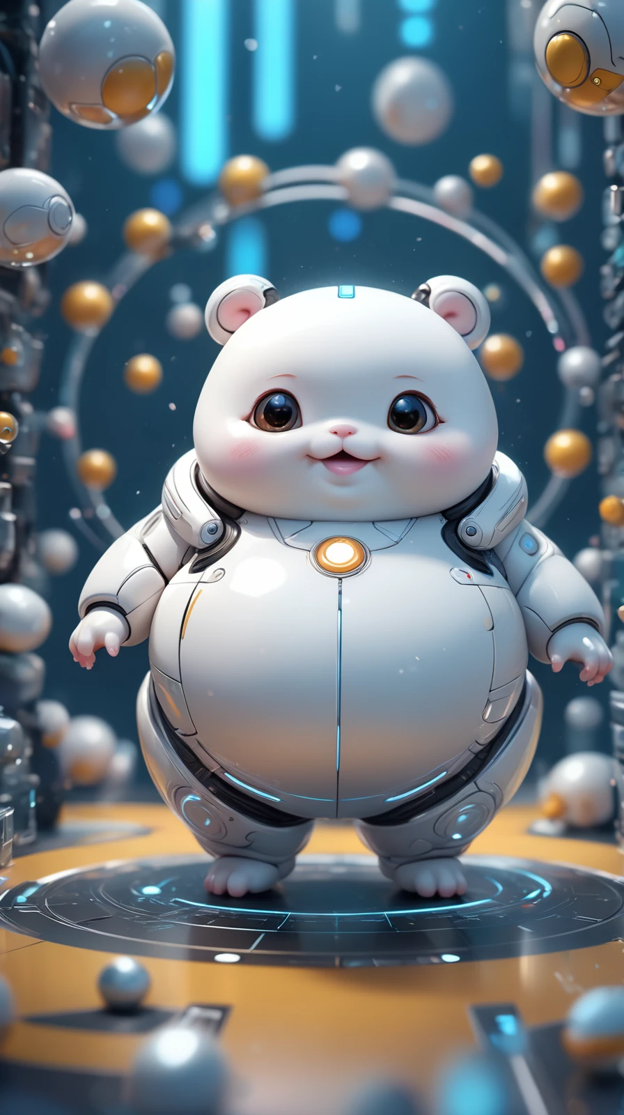 Cute fat little Creature, cyberfuturistic, playfull, happy, cuteness overload, masterpiece, small centered composition, product shot, wallpaper art, Rule of Thirds, delicate,lovable, tiny, best, dynamic composition, magnificent, intense, perfect background,, masterpiece