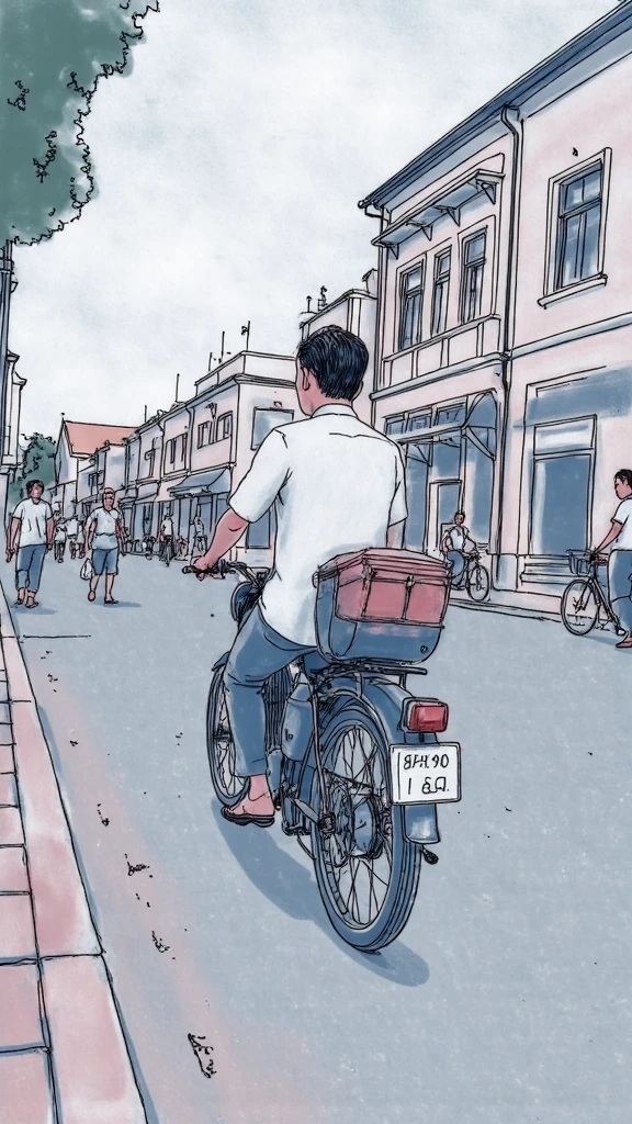 lzart drawing style depicted a man riding a motorcycle in jakarta street