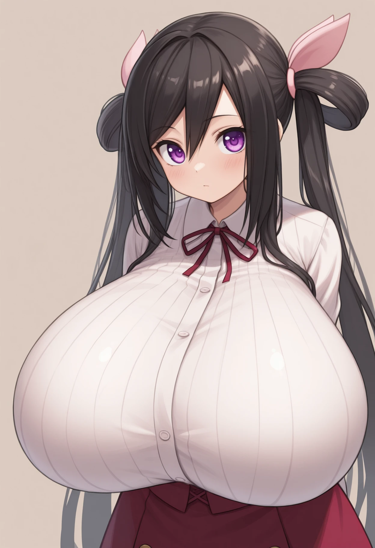 masterpiece,best quality,1girl,solo
<lora:Ariane Illu2.0:1>,ariane cevaille, black hair, purple eyes, twintails, hair rings, two side up, half updo, gigantic breasts,