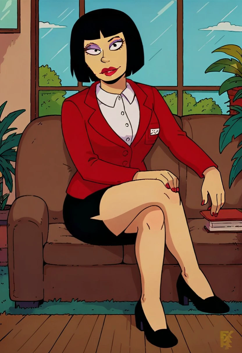 Heloise Nerz (Hello Nurse) from Animaniacs((( 5 toes, black toe nails, Focus full body, sitting on a chair, tied ankles together,tied arms, with no shoes,)))