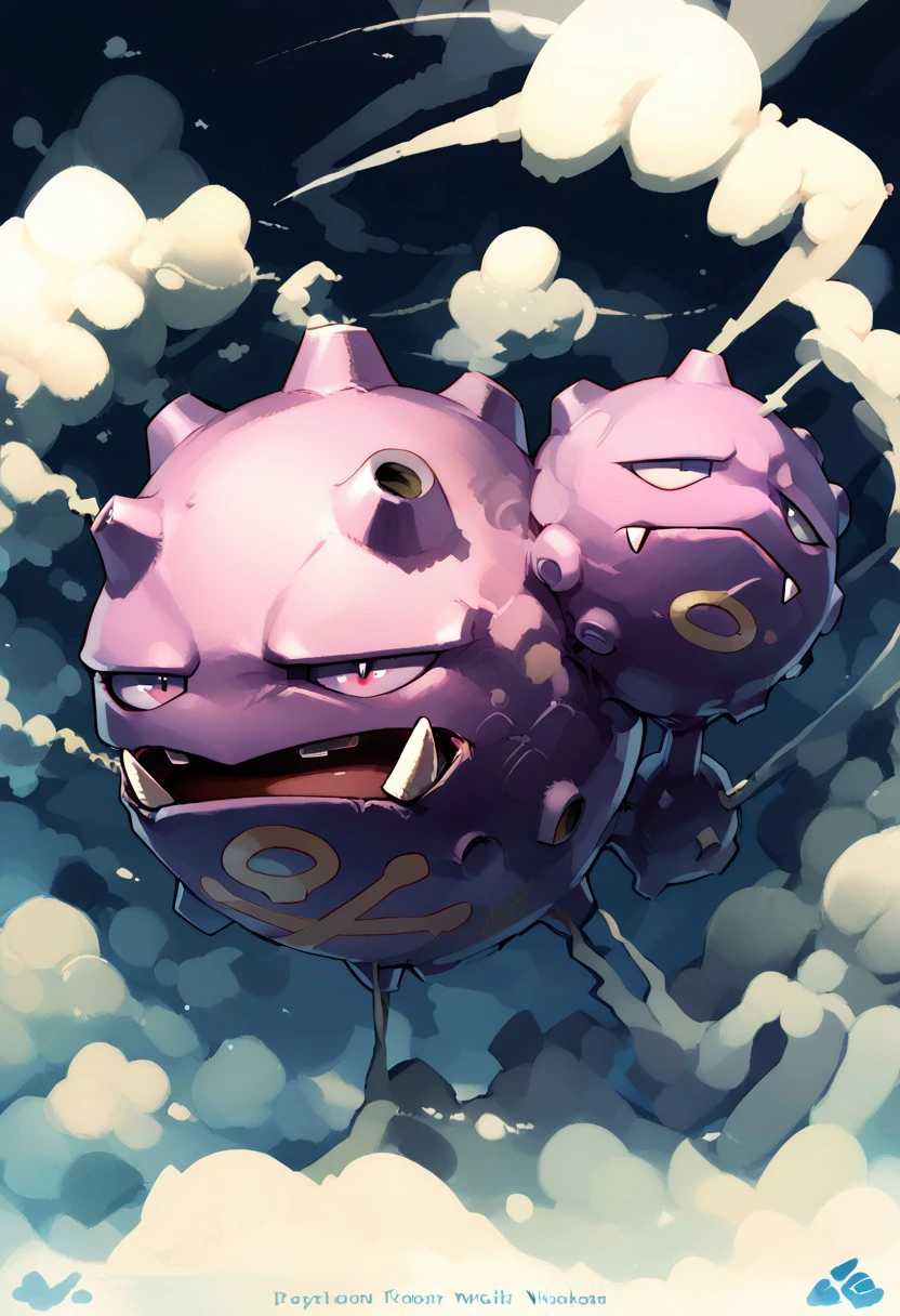 score_9, score_8_up, score_8,
zzWeezing, no humans, pokemon (creature), fangs, smoke,
zPDXL,