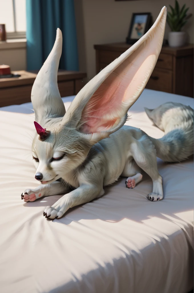 Maned white fennec fox, female, sports bra, panty, nipple outlines, frustrated, blushing, thick thighs, wide hips, small waist, tall, busty, cleavage, (anthro furry:1.3, snout:1.2, anthro:1.3, furry:1.2, female:1.2, maned white fennec fox tail) adorable, feminine, extremely detailed, 3d, Cinematic, captivating, red eyes, full body, exposed feet, large fennec ears, black body