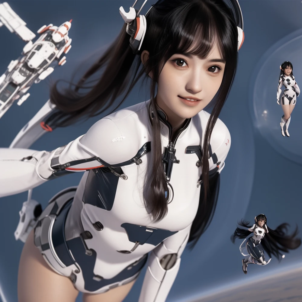 best quality, ultra high res, (photorealistic:1.4),a beautiful girl, [:(detailed face:1.2):0.2], teen, kawaii,cosplay, black twintails ,flat chest, ,space station, stars, transparent clothing, half body  , rocket backpack,  <lora:Feiqinyuan_v1.0:0.85>, grin,  smail,cheongsam, cyberpunk, futuristic, mechanical <lora:æºç²-æªæ¥ç§ææºç²é¢ç½©_FULX:0.7>, helmet, future, mask , <lora:èµåå½é£-æè¢_v1.0:0.5>