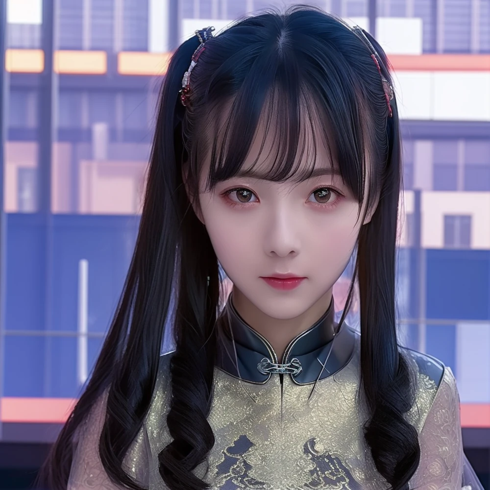 best quality, ultra high res, (photorealistic:1.4),a beautiful girl, [:(detailed face:1.2):0.2], teen, kawaii,cosplay, black twintails ,flat chest, ,space station, stars, transparent clothing, half body  , rocket backpack, cheongsam, cyberpunk, futuristic, mechanical <lora:æºç²-æªæ¥ç§ææºç²é¢ç½©_FULX:0.5>, helmet, future, mask , <lora:èµåå½é£-æè¢_v1.0:0.4>, <lora:Rorurari_v1.0:0.9>