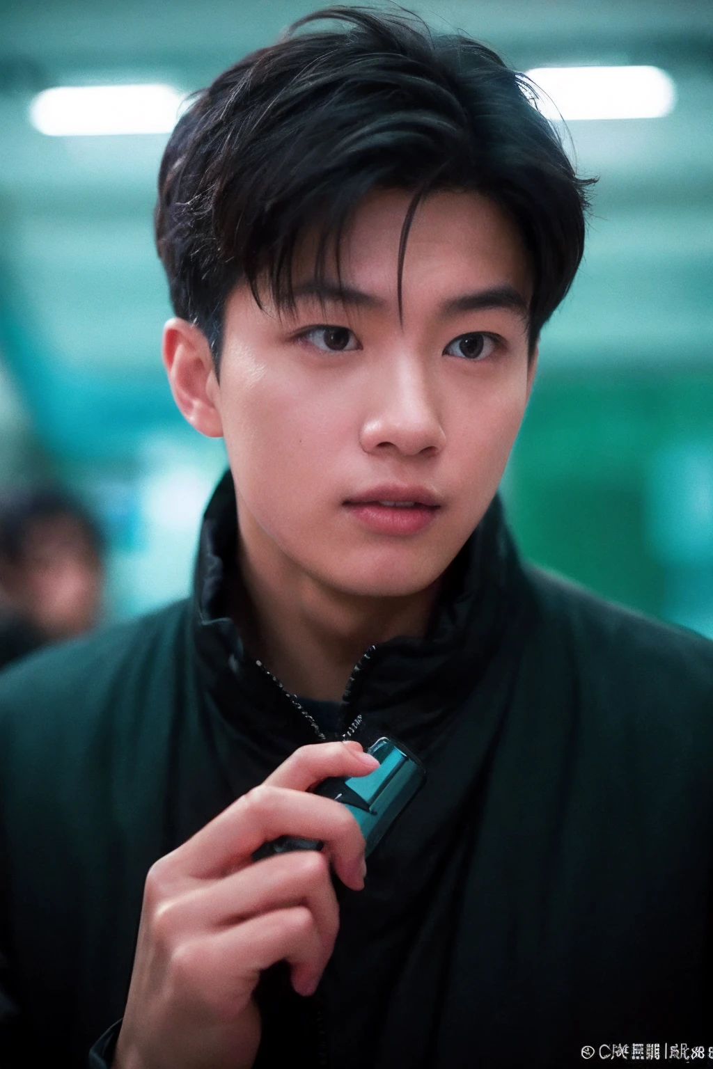 1boy, male focus, black short hair, neat hair, at subway station, facing the camera, cold tone, simple background, bokeh,
 <lora:Asian_Man_008:0.8>, Cinematic portrait photography, capture subject in a way that resembles a still frame from a movie, cinematic lighting, story, narrative quality, drawing viewers into the scene and evoking a sense of cinematic immersion, capturing emotion, professional, engaging, compelling composition