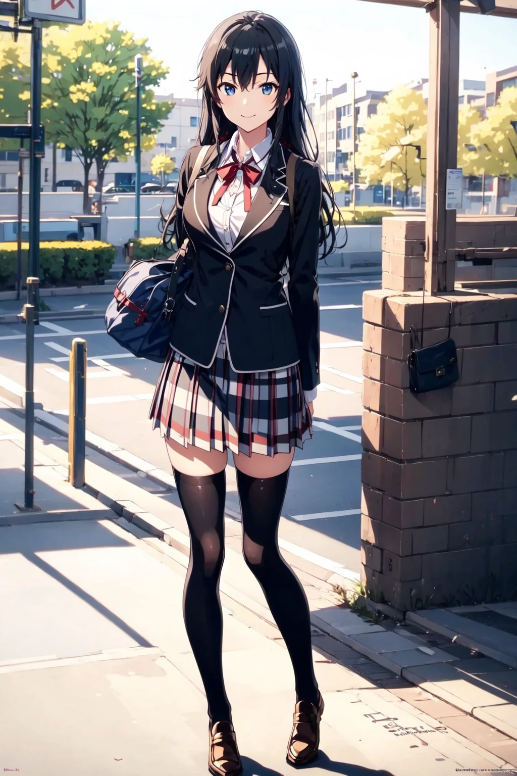 Tall schoolgirl、Side up semi-long hair、full body Esbian、Miniskirt with tartan check、Good Style、Idol face