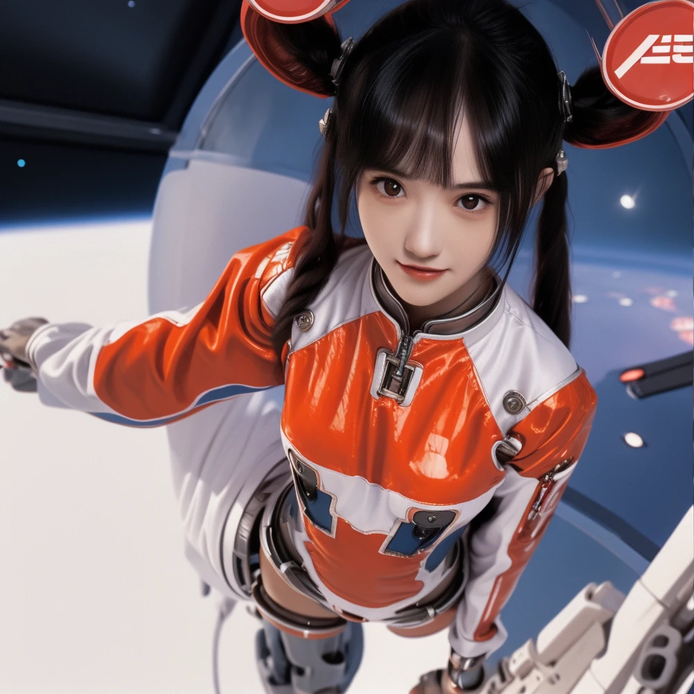 best quality, ultra high res, (photorealistic:1.4),a beautiful girl, [:(detailed face:1.2):0.2], teen, kawaii,cosplay, black twintails ,flat chest, ,space station, stars, transparent clothing, half body  , rocket backpack,  <lora:Feiqinyuan_v1.0:0.85>, grin,  smail,cheongsam, cyberpunk, futuristic, mechanical <lora:æºç²-æªæ¥ç§ææºç²é¢ç½©_FULX:0.7>, helmet, future, mask , <lora:èµåå½é£-æè¢_v1.0:0.5>