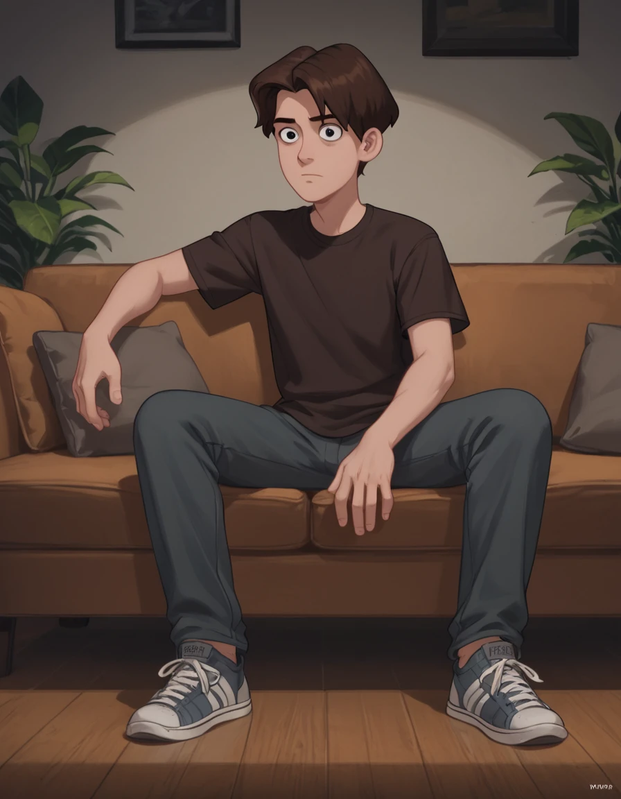 score_9, score_8_up, score_8, score_7
 <lora:Request_Kevin_Grant_Gomez_Hamster_and_Gretel:0.8> 1boy, male focus, k3vin, brown hair, solo, shirt, pants, black eyes, parody, sneakers
sitting on couch, living room,