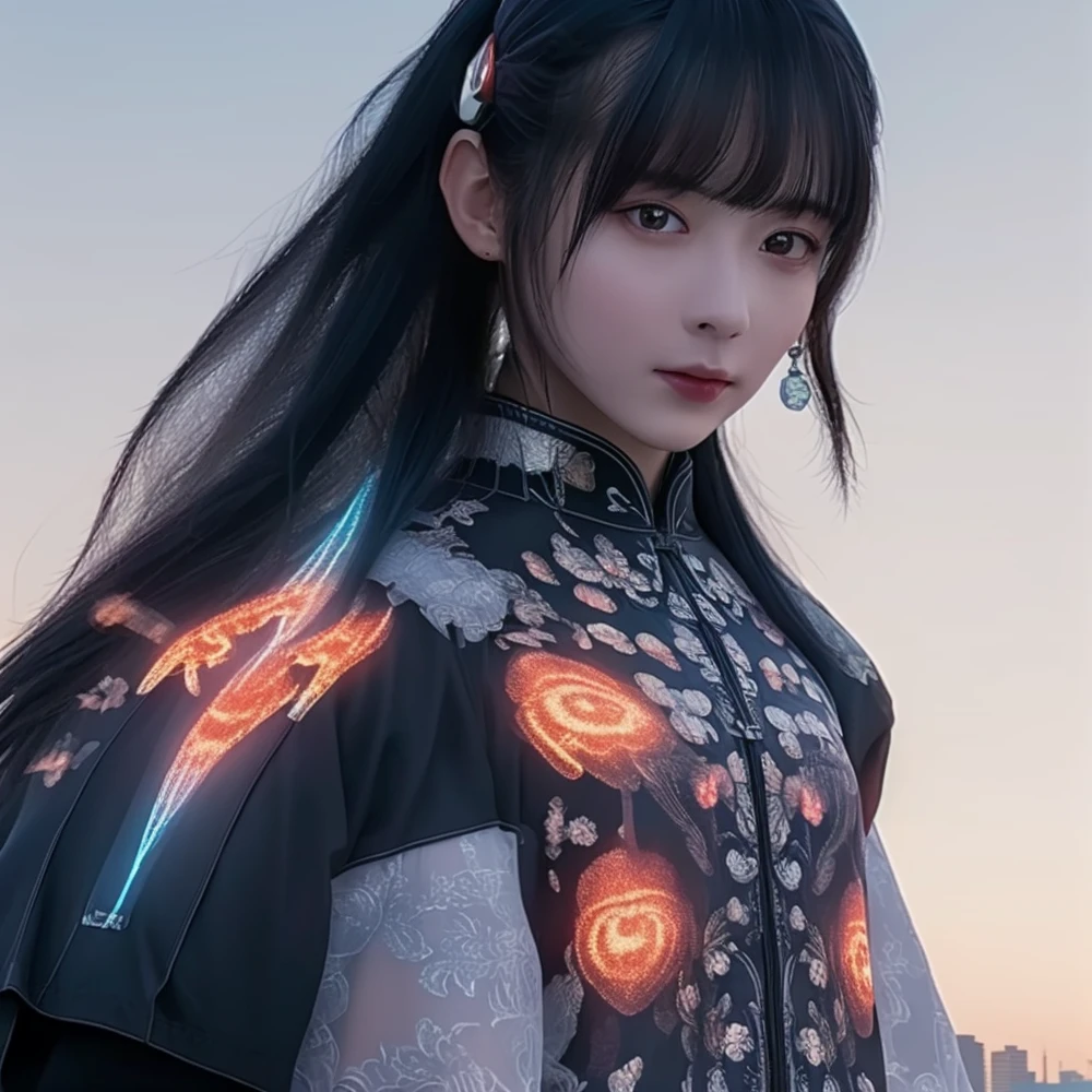 best quality, ultra high res, (photorealistic:1.4),a beautiful girl, [:(detailed face:1.2):0.2], teen, kawaii,cosplay, black twintails ,flat chest, ,space station, stars, transparent clothing, half body  , rocket backpack, cheongsam, cyberpunk, futuristic, mechanical <lora:æºç²-æªæ¥ç§ææºç²é¢ç½©_FULX:0.5>, helmet, future, mask , <lora:èµåå½é£-æè¢_v1.0:0.4>, <lora:Rorurari_v1.0:0.9>