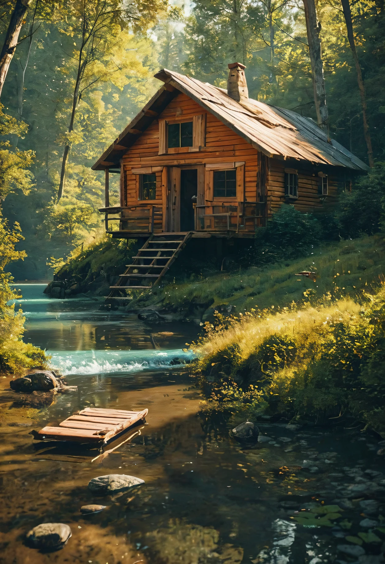 score_9, score_8_up, score_7_up, nature, river, cabin, summer, highly detailed, film grain, <lora:zy_Realism_Enhancer_v1:0.75>