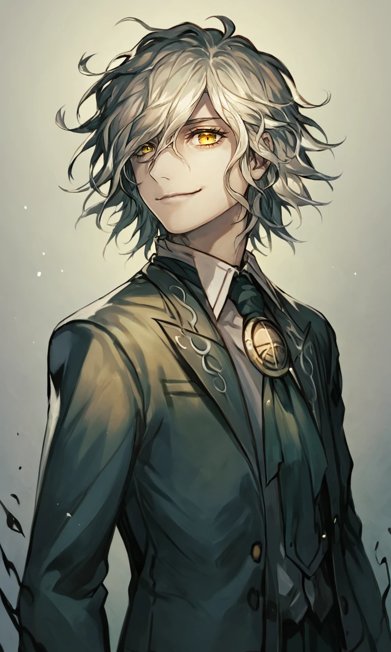 score_9, score_8_up, score_7_up, score_6_up, score_5_up, score_4_up, edmond dantes, edmond dantes \(fate\), (fate), 1boy, standing, in kitchen, looking at viewer, smiling, warm, happy, cozy, detailed, messy hair, yellow eyes, loose tie, detailed man face, highly detailed, rich colors, optimistic, glowing, strong, cinematic still, dynamic dramatic ambient light, epic composition,,, elegant, intricate, very inspirational, thought, futuristic, shiny, vibrant, alive, symbolic, awarded, extremely, iconic, incredible detail, rare, full color, perfect, amazing, pure, fine, great, creative