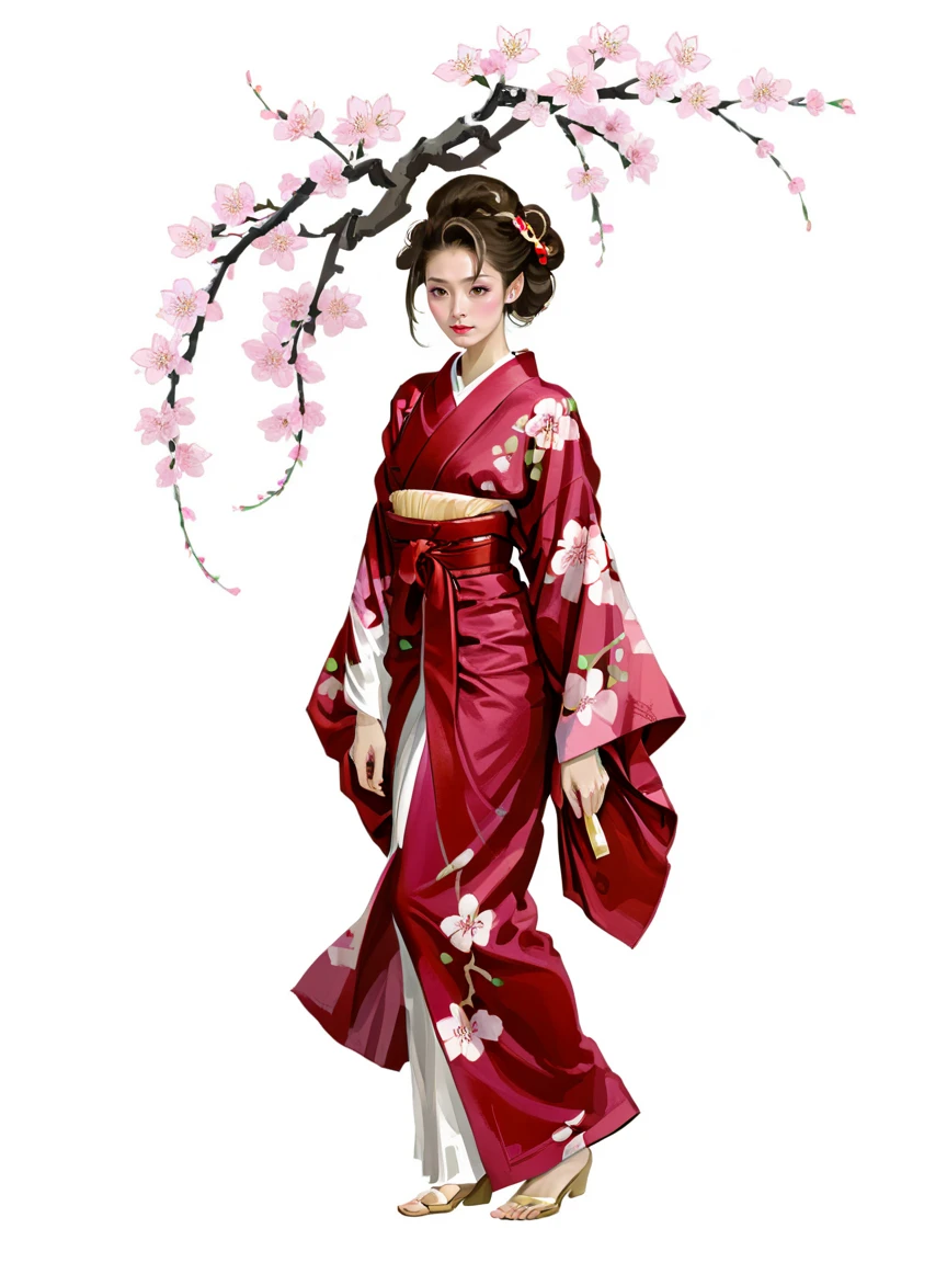 <lora:yangjXL:1> yangj, woman, kimono, cherry blossoms, white background,