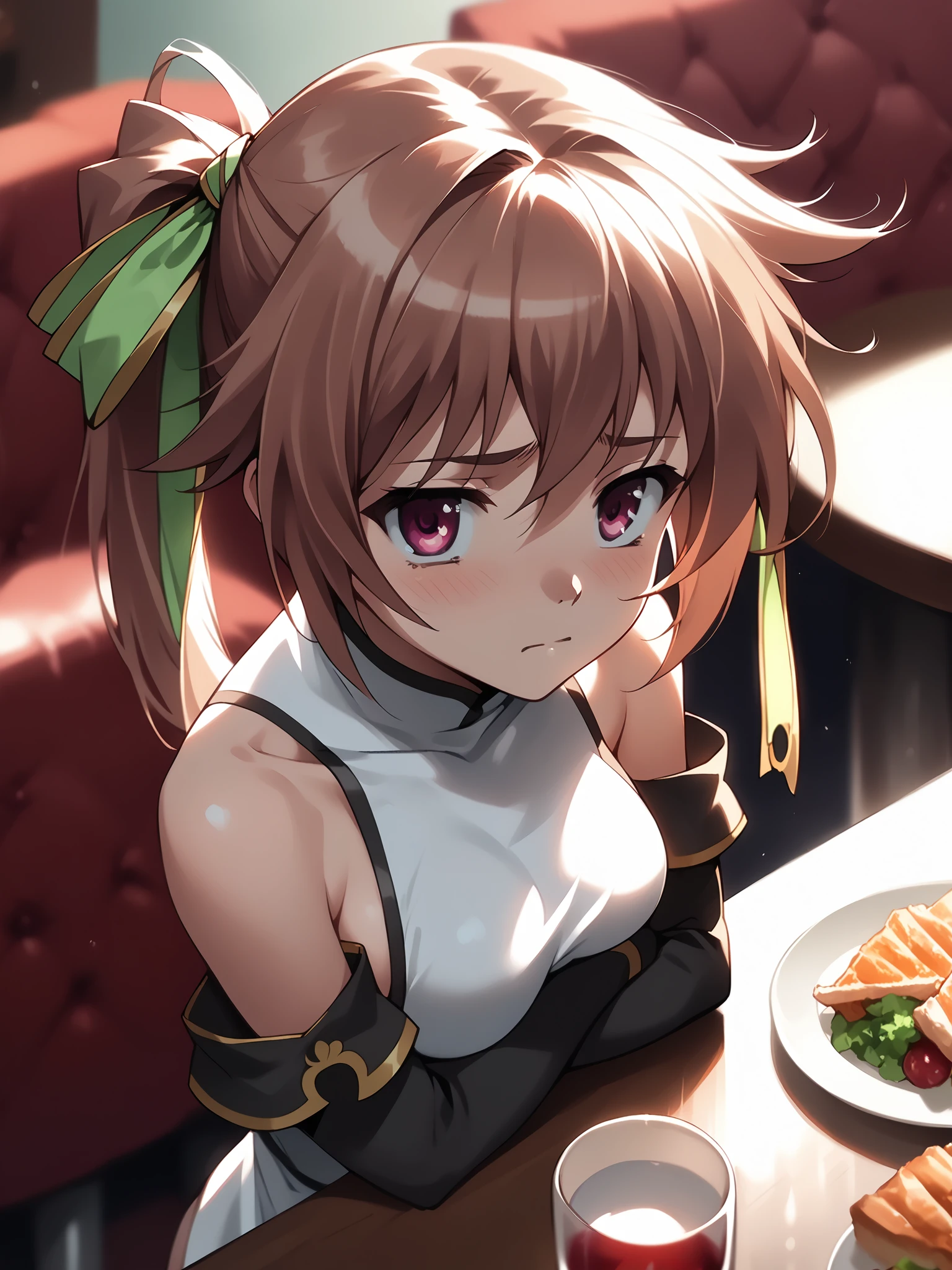 <lora:happy_tentacle-batai-v0.1-000030:0.9>, ht_batai, hair ribbon, (medium breasts:0.8), detached sleeves, panties aside , cowboy shot, 1girl, solo focus,(shy, blush:1), indoors, restaurant, table, (people:1.2) , backlighting, depth of field, from above, (petite:1.2), [(realistic, photorealistic:1.2):(realistic:1.2):16] [(3d:1.2)::10] <lora:LUUNA's Lunas-NijiJourney-SDXL-B2:0.5>, nijijourney <lora:prgfrg23's Counterfeit-V3.0 Style SDXL_LoRA_Pony Diffusion V6 XL:0.5> <lora:mfcg's mfcgXL:0.1> <lora:Shed_The_Skin's StS_age_slider_v1_initial_release:-1.2>, score_9, score_8_up, score_7_up, score_6_up, score_5_up, score_4_up,