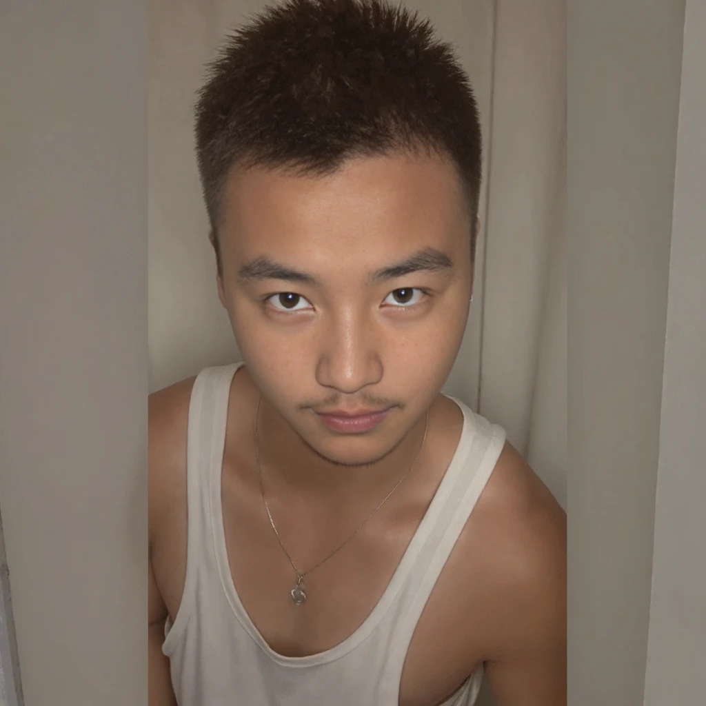 ((masterpiece)),((bestquality)),8k,high detailed,ultra-detailed,photography,award winning,documentary,Original Photo,extreme detail description,Professional,Realisticity,(Radom simple color background:1.35),1boy,(((solo male))),slim Asian boy,adult male,male focus,solo,handsome face,real skin texture,well-proportioned hands,think eyebrow,((different face features for each pictures:1.45)),((different boy for each picture:1.45)),(((topless male))),([LED lighting|Rim lighting|rays of shimmering light|Dark light]),Evil Smile,Closed Mouth,Briefs,((Stubble)),Looking Away,Long Haircut,dramatic angle,[princess carry|bandaged arm|lip biting],(bilaterally symmetrical:1.45),(EOS R8,50mm,F1.2,8K,RAW photo:1.2),close-up view,