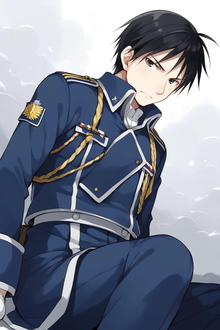 1boy,solo,male focus,roy mustang,black hair,black eyes,military_uniform