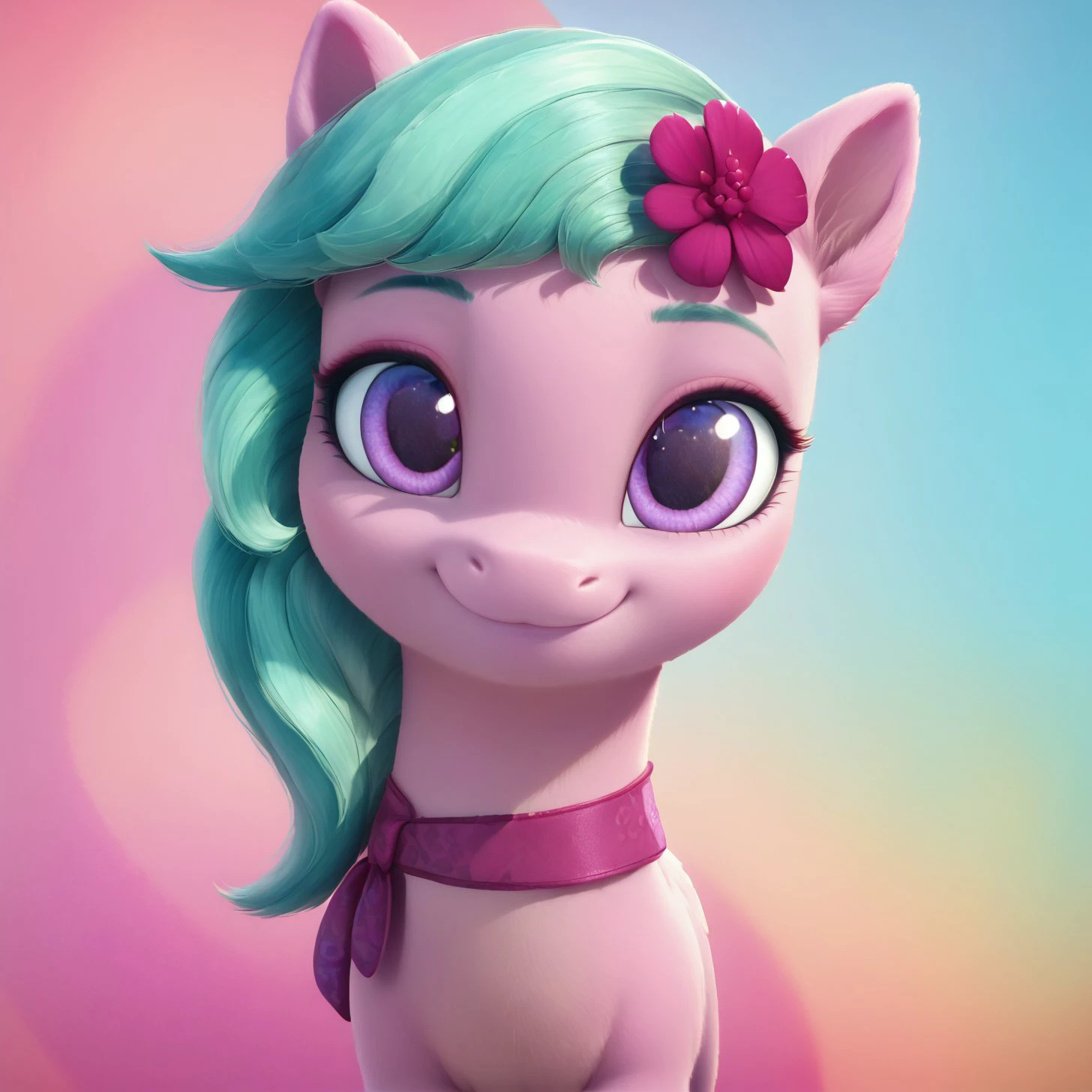 score_9, score_8_up, score_7_up, score_6_up, score_5_up,with beautiful, detailed, (detailed cute pony face), detailed eyes, detailed fur, beautiful, vector, flat colors, (abstract background: 1.8), (looking at you, looking at viewer: 1.5), cute smile, happy, ((close-up)),   <lora:Dahlia:1>Dahlia
<lora:Wholesome_MLP-v1.2:1>  <lora:3D_Animation_Diffusion_Pony_style:1>