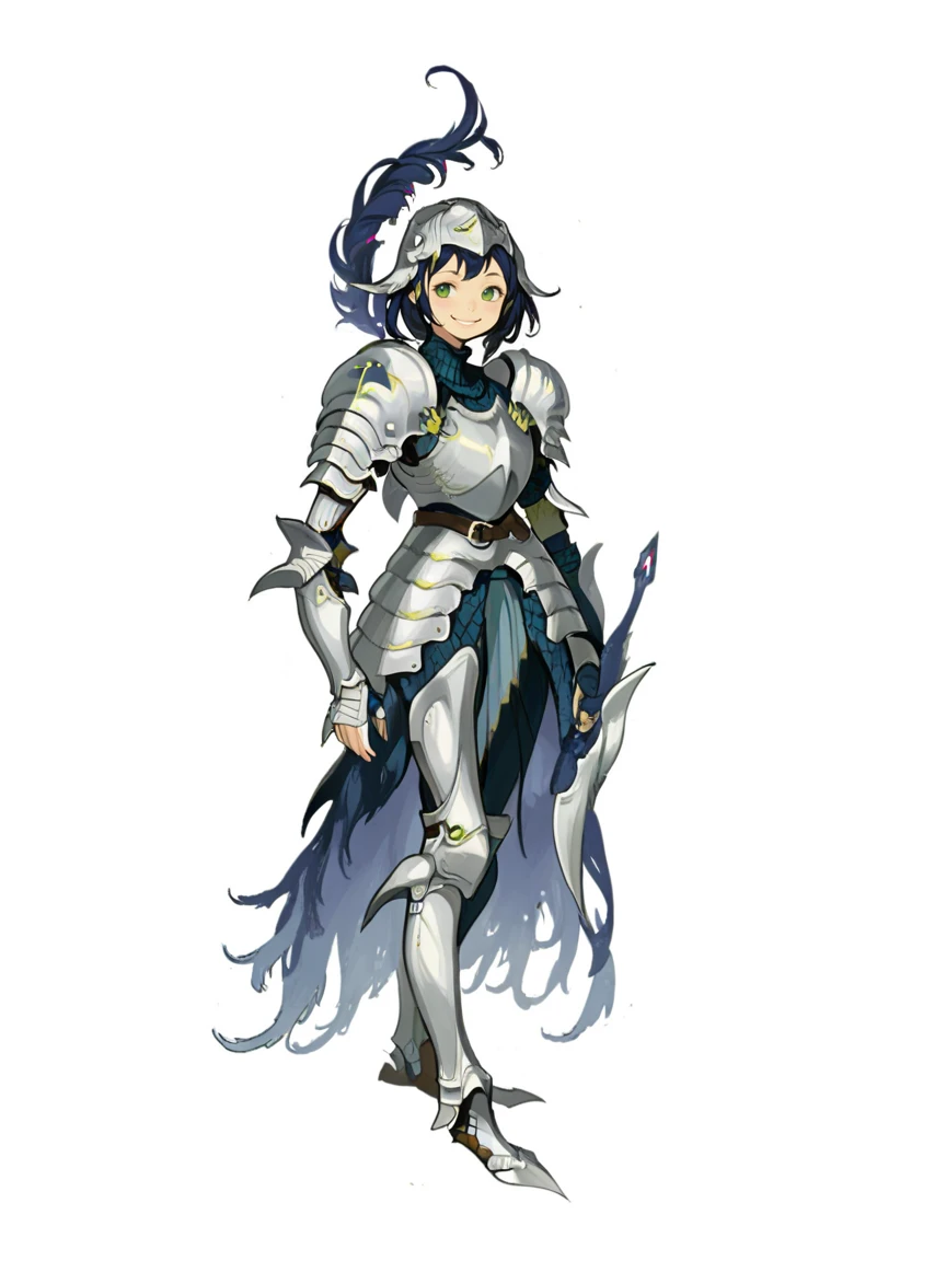 <lora:yangjXL:1> yangj, woman, smile, pretty, armor, full body, white background,