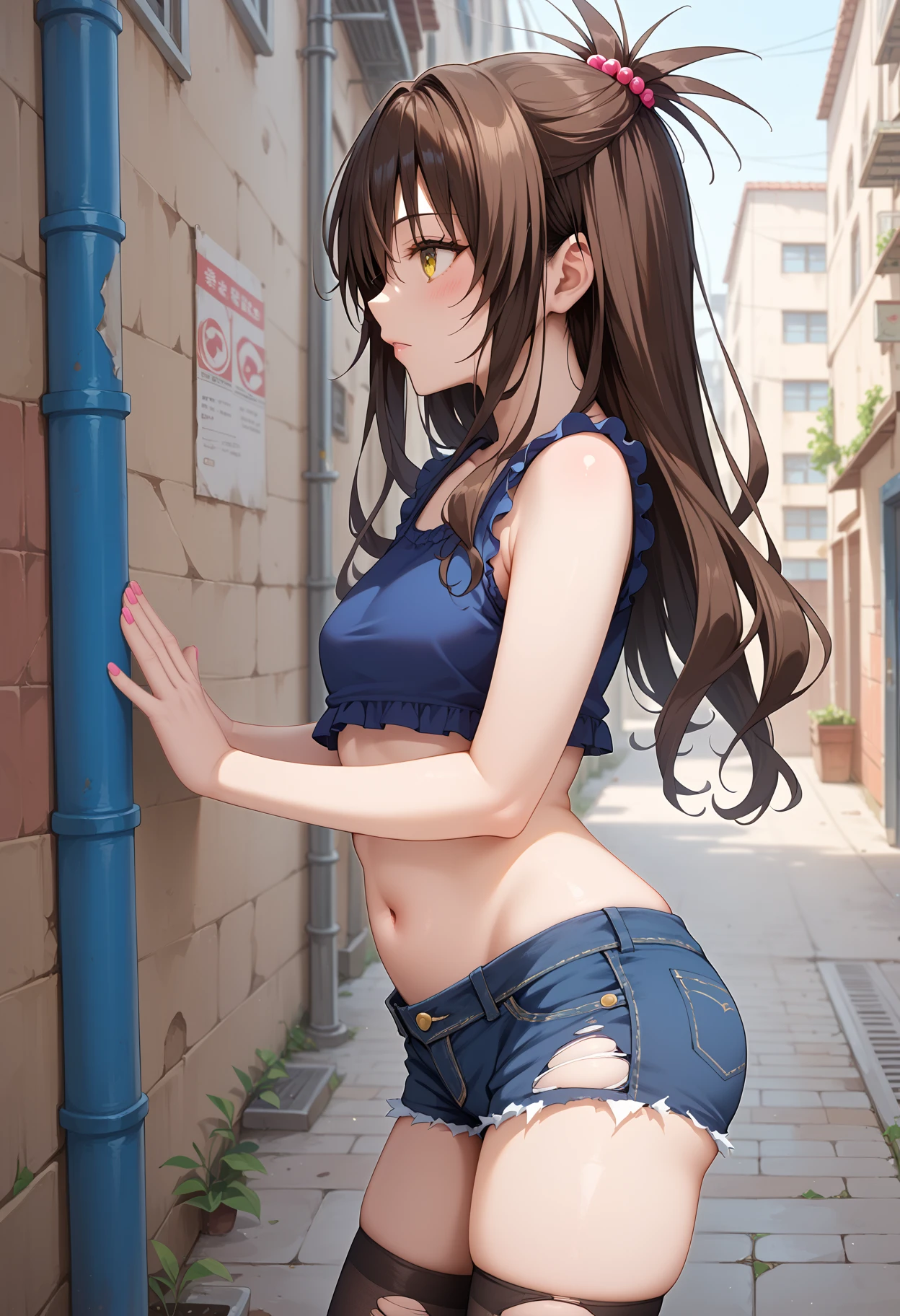 masterpiece, Highest quality, Cute Mature Woman,Small breasts that are just beginning to grow, Scrunchie hair ornament, Twin tails,Large areola,Nipples,hoodie,necklace, skinny , Nipples,(Nipplesが透けて見える)), (good:1.3), good, Good, Period shorts 