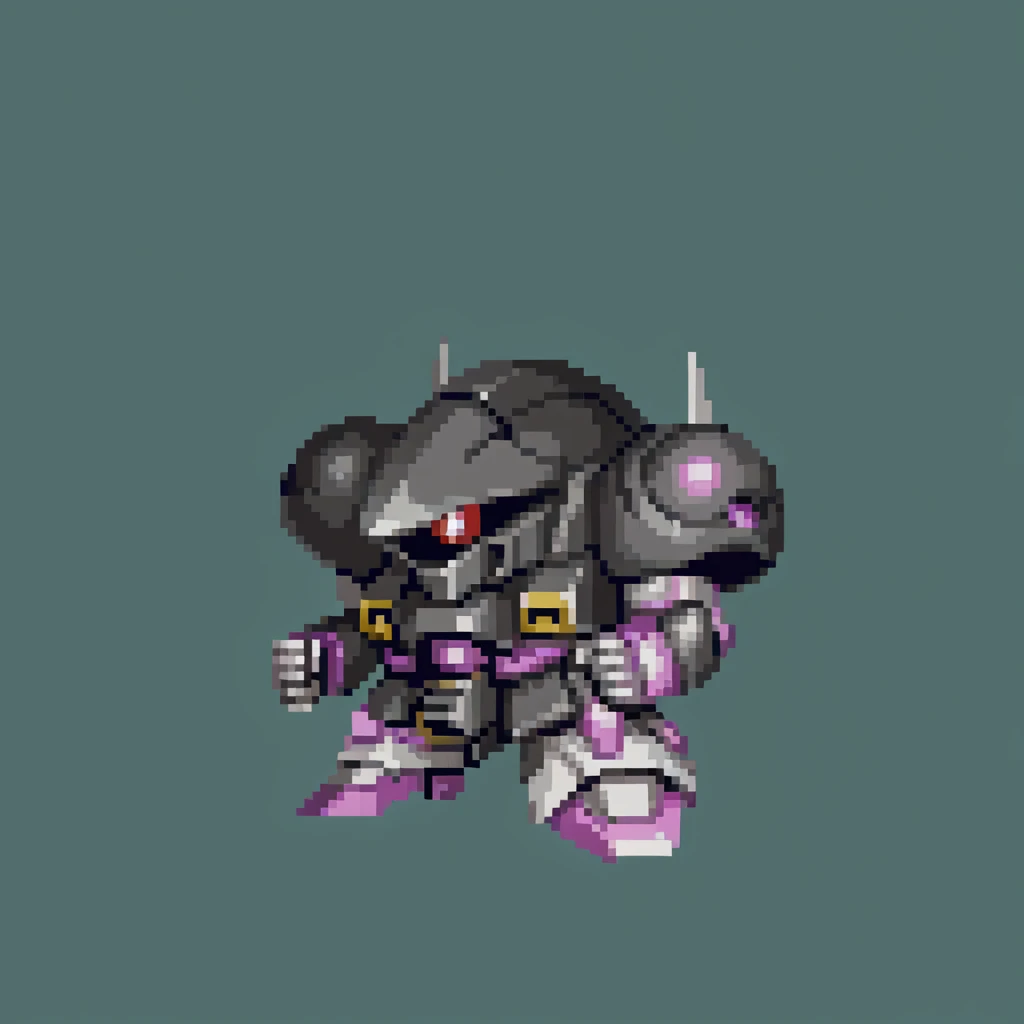<lora:PDXL_SRWFStyle-HEAVY:1> SRWFStyle, green background, simple background, solo, mecha, chibi, no humans, robot, one-eyed, monoeye, black jacket