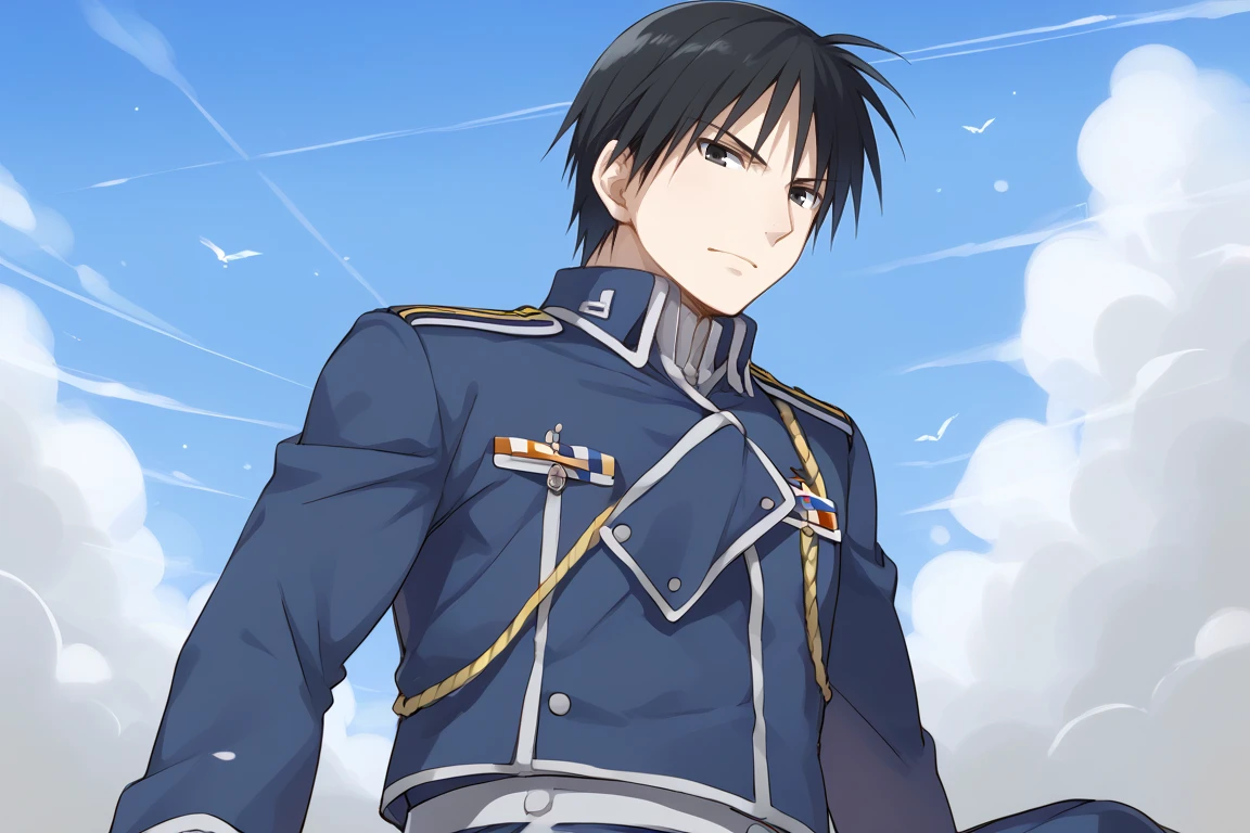 1boy,solo,male focus,roy mustang,black hair,black eyes,military_uniform