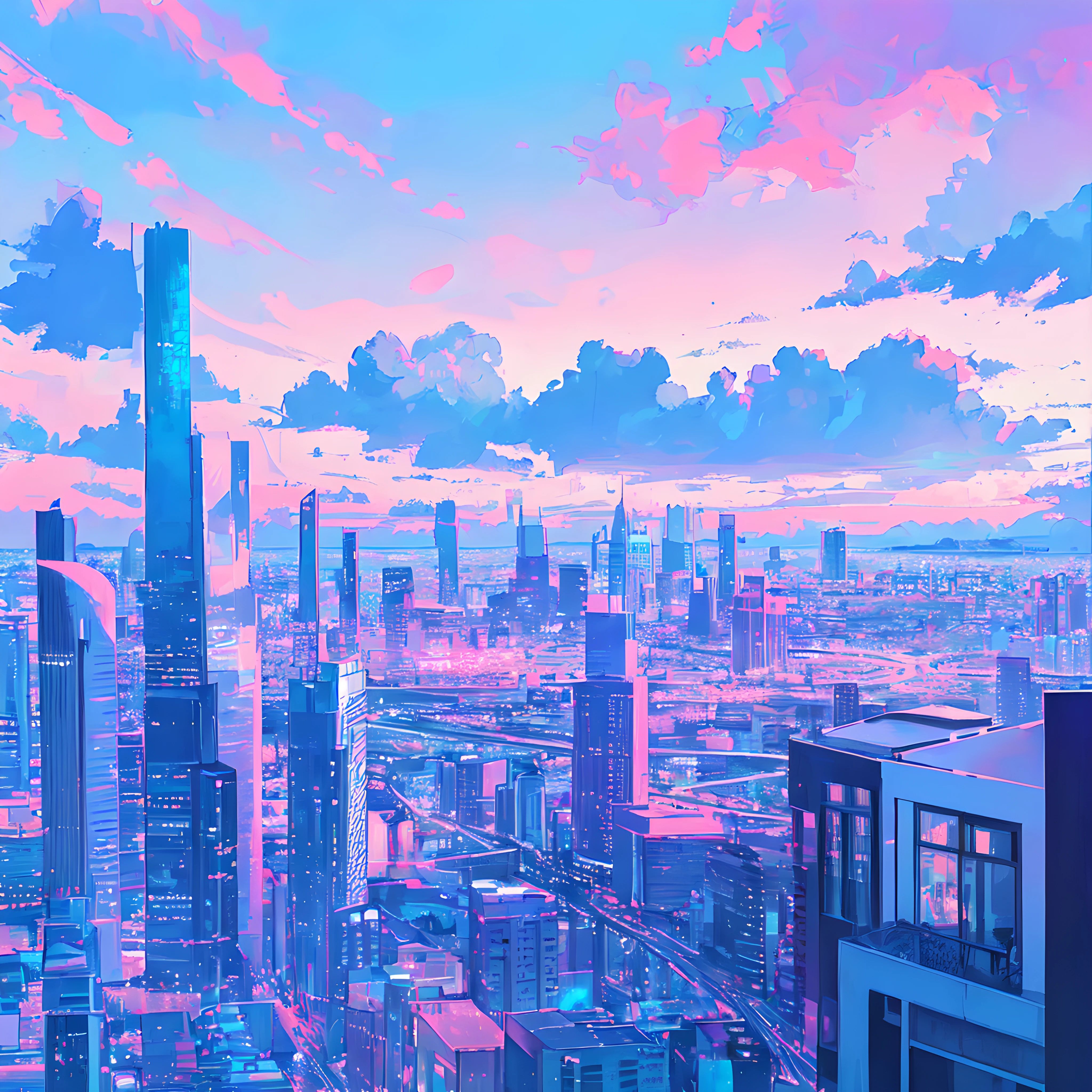 scenery, city, blue-pink pastel, sky <lora:blue-pink pastel v2:0.1>