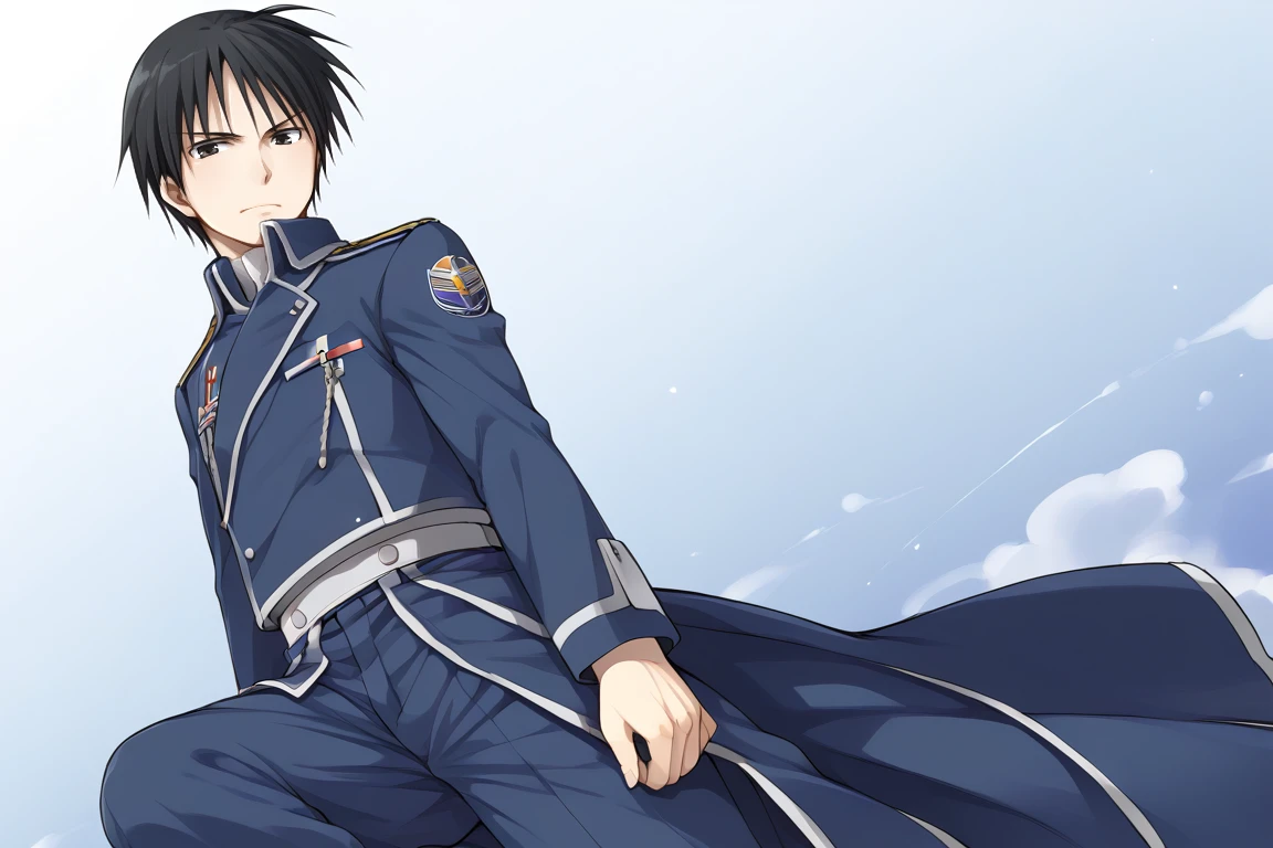 1boy,solo,male focus,roy mustang,black hair,black eyes,military_uniform