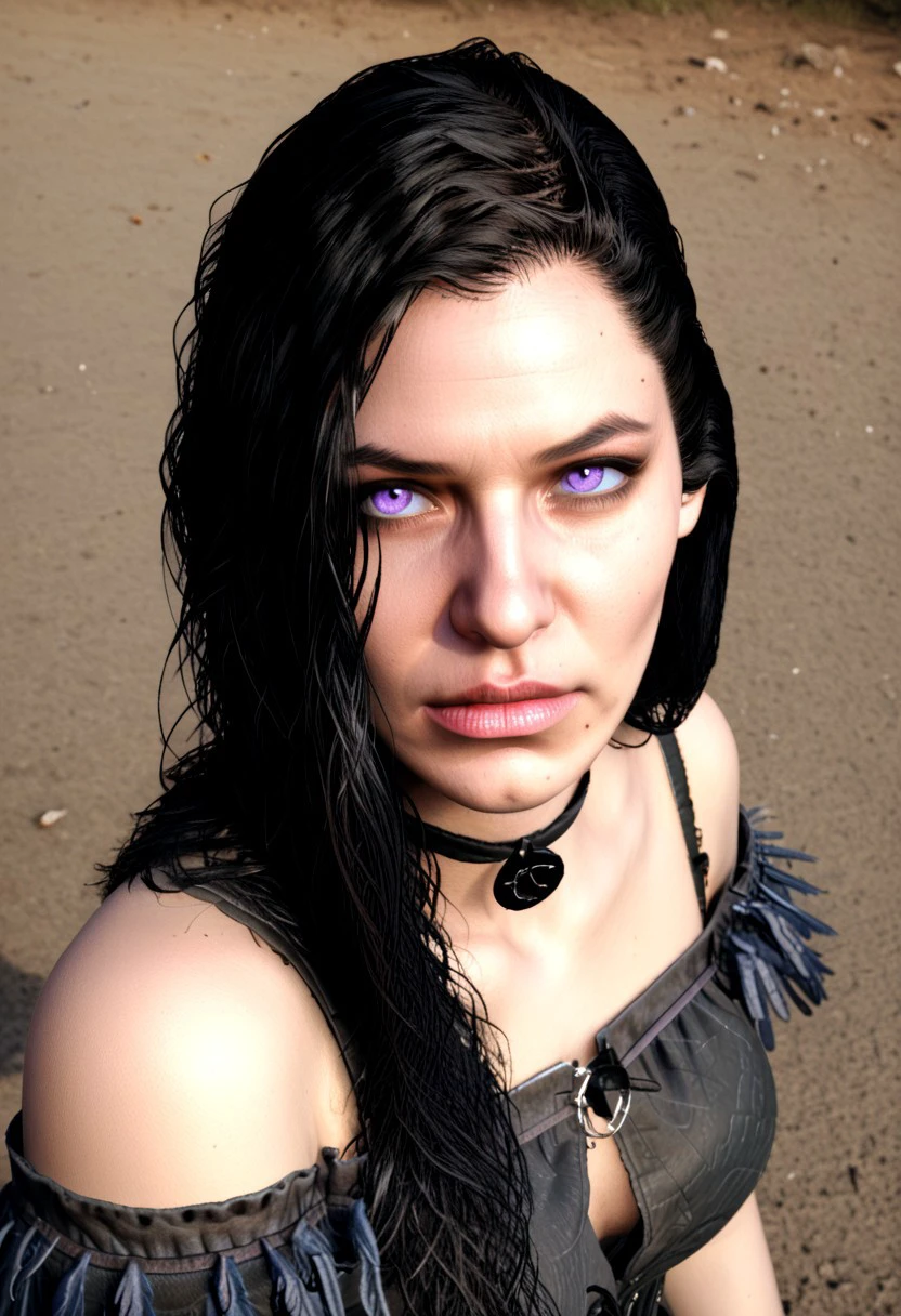 score_9, score_8_up, score_7_up yennefer of vengerberg mole on chin .and she locks eyes with the viewer, power and focus radiating from her gaze , raven bird on her shoulder