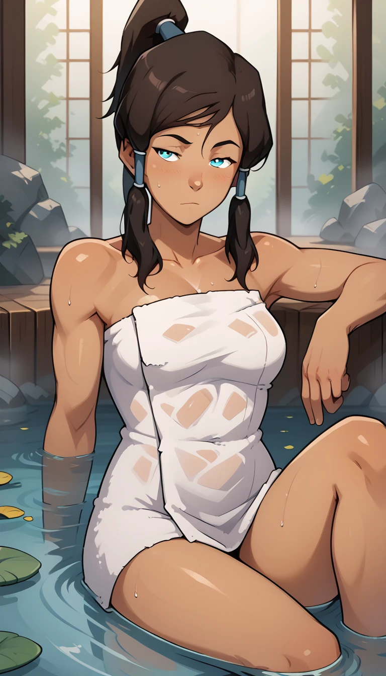 score_9, score_8_up, score_7_up, avakorra1x, towel, in water, relaxing, onsen <lora:Korra_Pony:1>