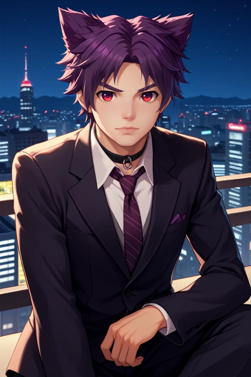 score_9, score_8_up, score_7_up,
<lora:CBYoichi:1.0>
CBYoichi, 1boy, purple hair, short hair, red eyes, cat ears, collar, looking at viewer, In a modern urban setting, tailored suit and tie, skyscrapers in the background, confidently walking with a cityscape behind