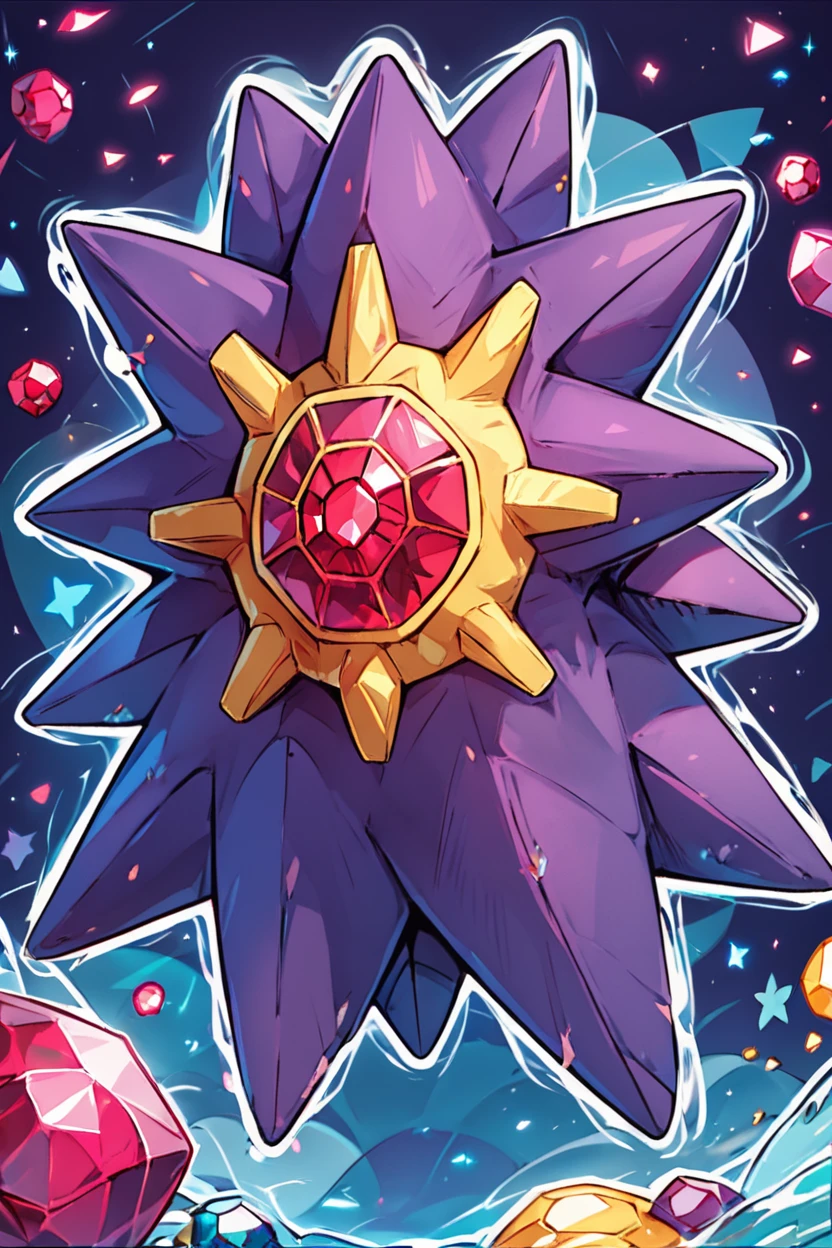 score_9, score_8_up, score_8,  ,,,  zzStarmie, pokemon (creature), no humans, gem, spikes, red gemstone,  ,<lora:Starmie_Pokemon_PDXL:0.8>,   ,,, smile, looking at viewer,  abstract background, white outline,  ,,, embedding:zPDXL, Expressiveh, <lora:CatalystStylePDXL:0.6>,  <lora:SDXLFaeTastic2400:0.5>,  <lora:Expressive_H-000001:0.4>,