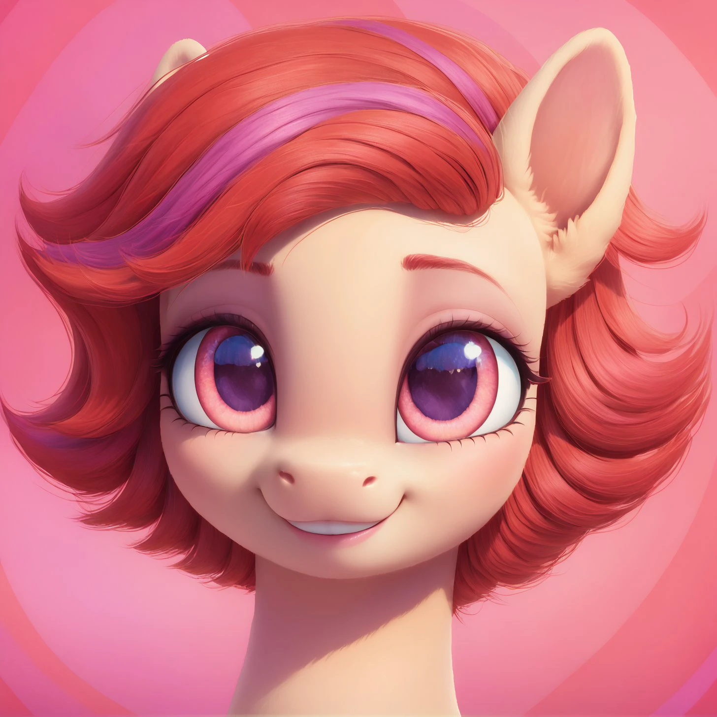 score_9, score_8_up, score_7_up, score_6_up, score_5_up,with beautiful, detailed, (detailed cute pony face), detailed eyes, detailed fur, beautiful, vector, flat colors, (abstract background: 1.8), (looking at you, looking at viewer: 1.5), cute smile, happy, ((close-up)),    <lora:Windy:1>Windy
<lora:Wholesome_MLP-v1.2:1>  <lora:3D_Animation_Diffusion_Pony_style:1>