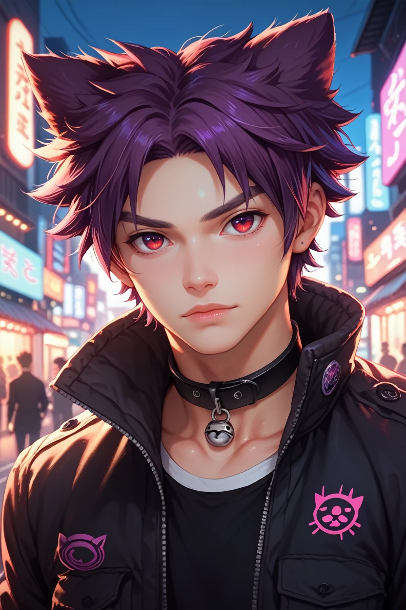 score_9, score_8_up, score_7_up, 
<lora:CBYoichi:1.0>
CBYoichi, 1boy, purple hair, short hair, red eyes, cat ears, collar, looking at viewer, in a sleek modern suit striking a pose in front of a neon-lit Tokyo street