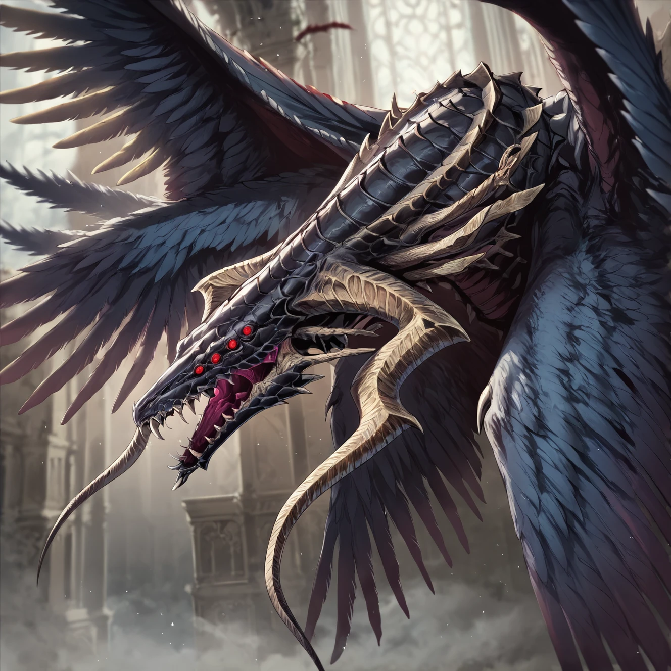 score_9, score_8_up, score_7_up, intricate details, rating_safe, fantasy setting,
<lora:Grima:.85> grima, multiple eyes, serpentine, wings, dragon, horns, sharp teeth, tail, monster, red eyes, multiple wings
depth of field, detailed background,
<lora:ral-chrosc-clr:0.5>, ral-chrosc-clr,
<lora:Expressive_H:0.5>, expessiveH,
<lora:xl_more_art-full_v1:0.3>,
<lora:add-detail-xl:0.3>