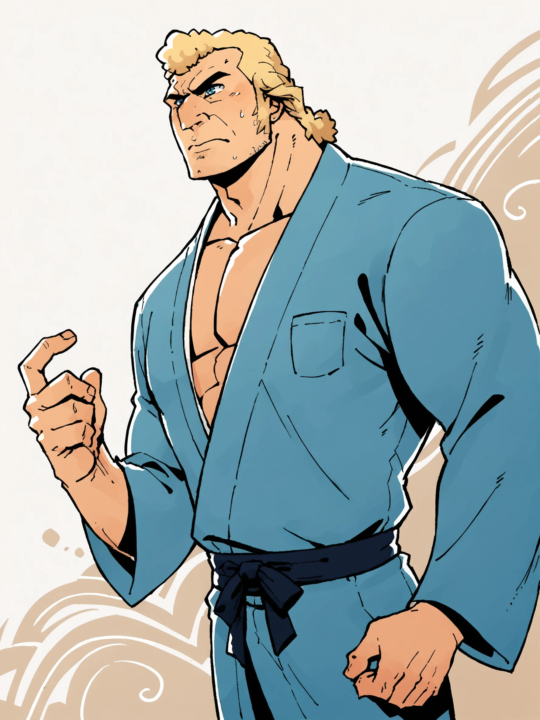 score_9, score_8up, score_7up, score_6up, score_5up, score_4up, dutch angle, dynamic angle, abstract background, source_cartoon, rating_safe, BREAK
solo, 1boy, vb_brock, muscular male, blonde hair, blue eyes, yukata, japanese clothing, BREAK
 <lora:Brock_Samson_-_The_Venture_Brothers_-_PDXL:1>